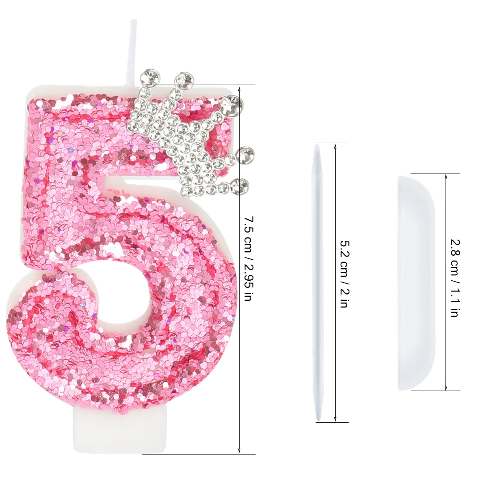 Pink Crown Number 5 Candle - Glitter Cake Topper for Birthday & Anniversary Celebrations