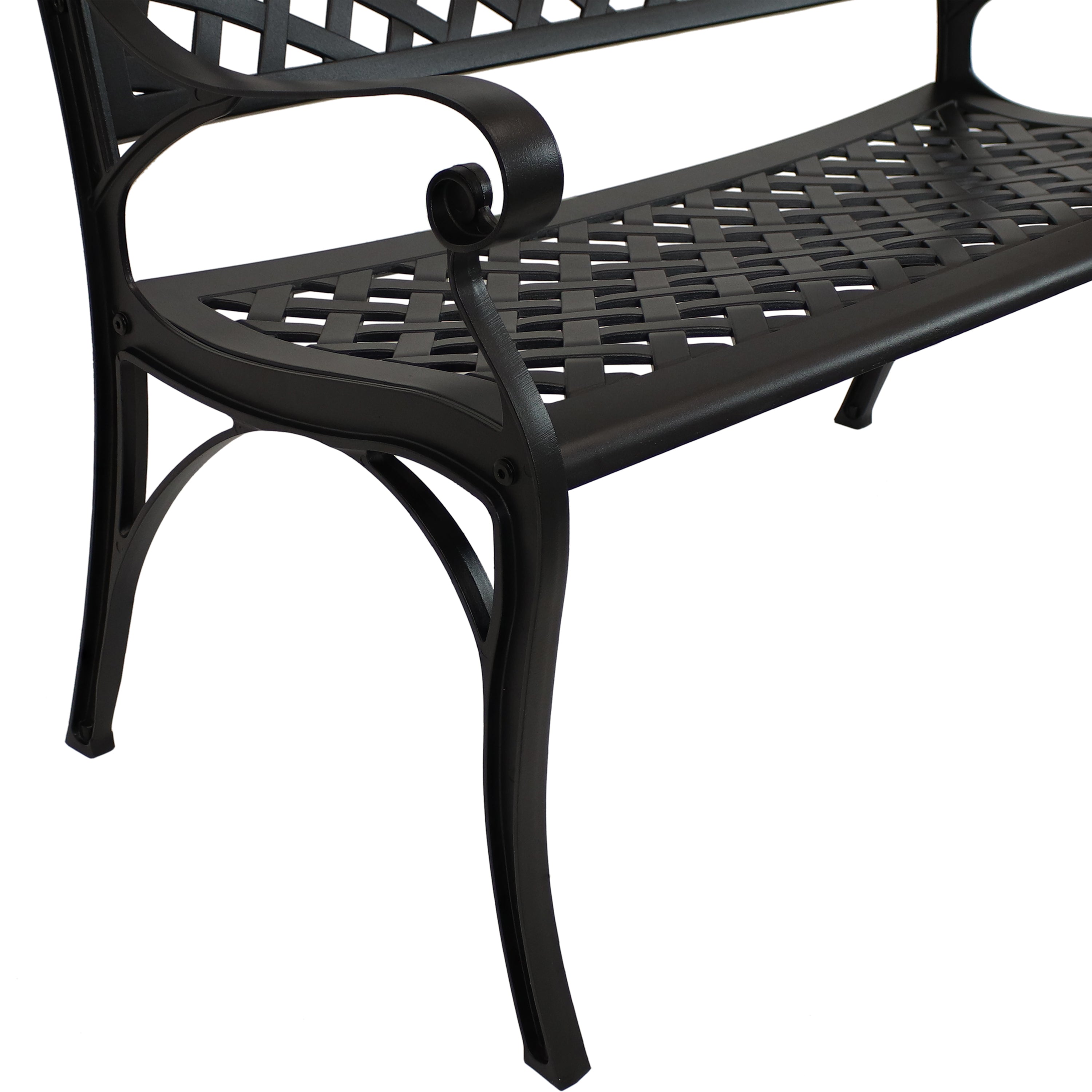 Sunnydaze 2-Person Checkered Cast Aluminum Outdoor Garden Bench - Black - Perfect for Patio, Backyard, and Garden Seating