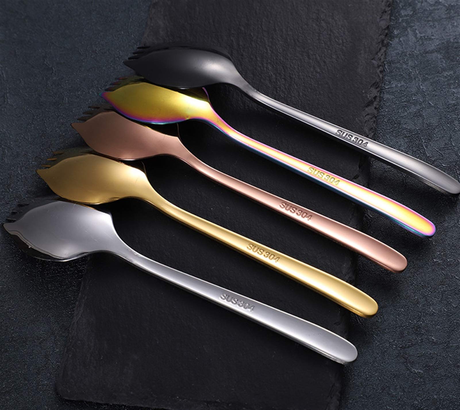 5-Piece Stainless Steel Western Cutlery Set - Dual-Use Salad & Noodle Forks with Spoons - Durable Silver Tableware for Restaurants, Picnics & Home Dining