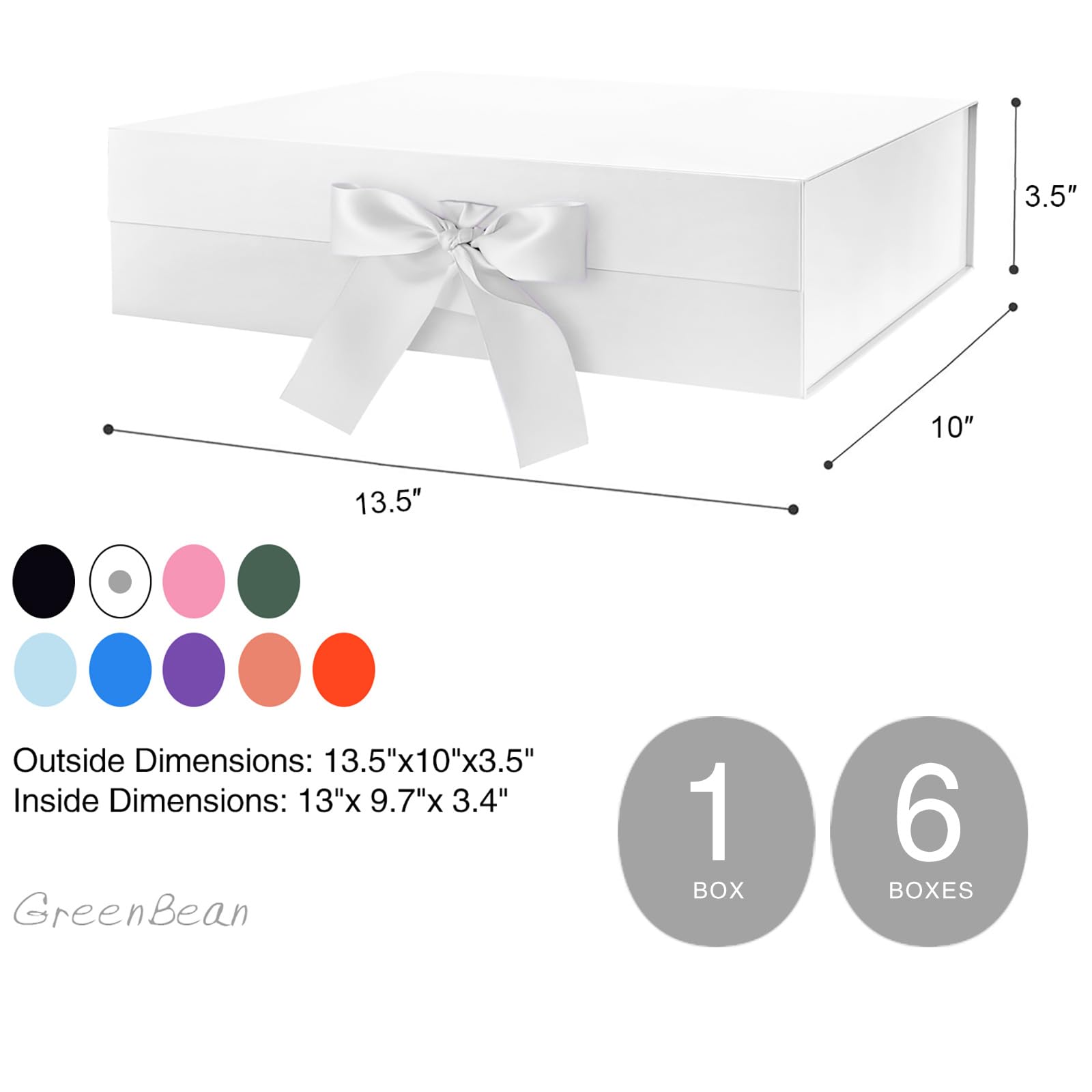Premium White Magnetic Gift Box with Ribbon - 13x9.7x3.4 Inches Large Luxury Bridesmaid Proposal Box, Wedding Party Favor, Birthday & Anniversary Present Packaging (Glossy Finish) - Perfect for Jewelry, Cosmetics & Special Occasion Gifts