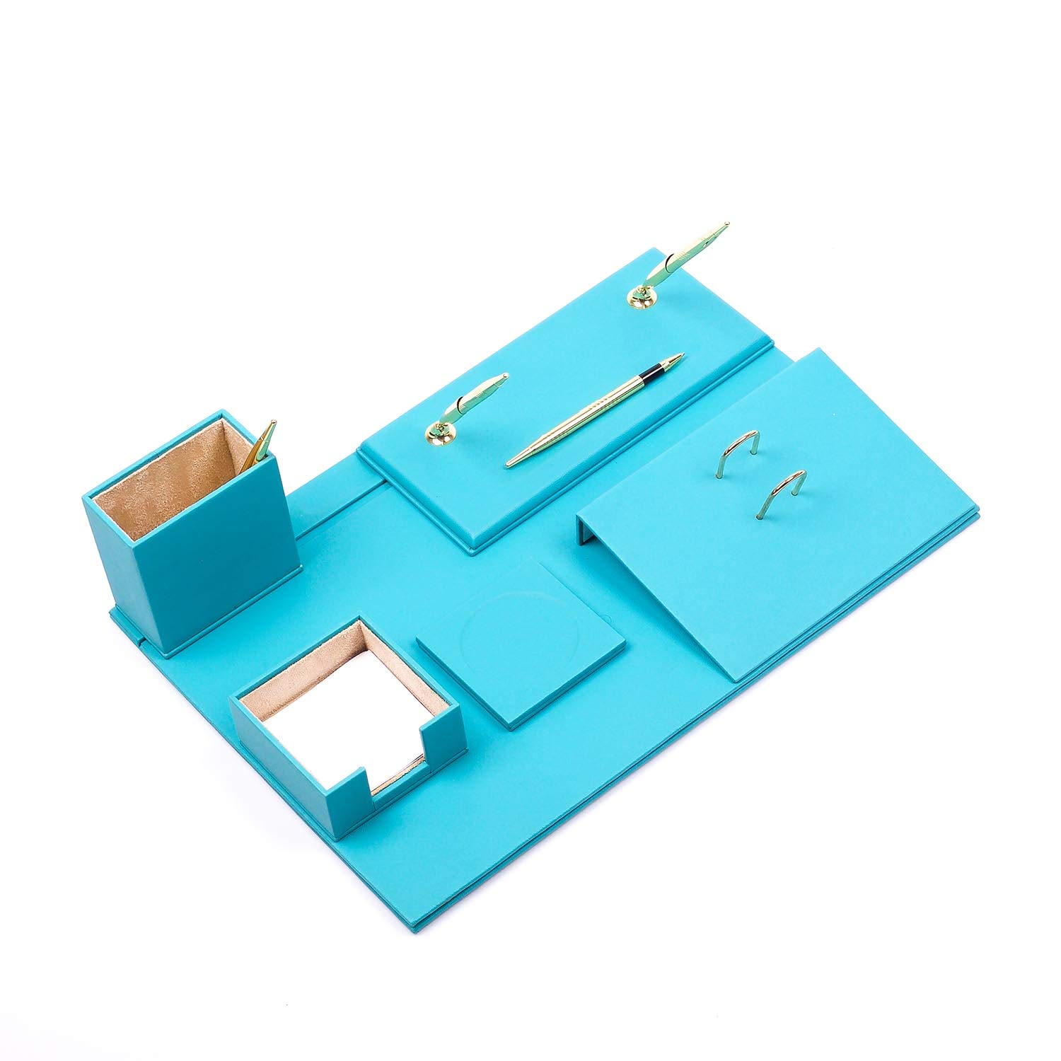 Premium Bonded Leather Desk Organizer Set - 10-Piece Office Document Tray & Desk Accessories for Home & Office (Turquoise) - Perfect for Organizing Files, Stationery & Office Supplies