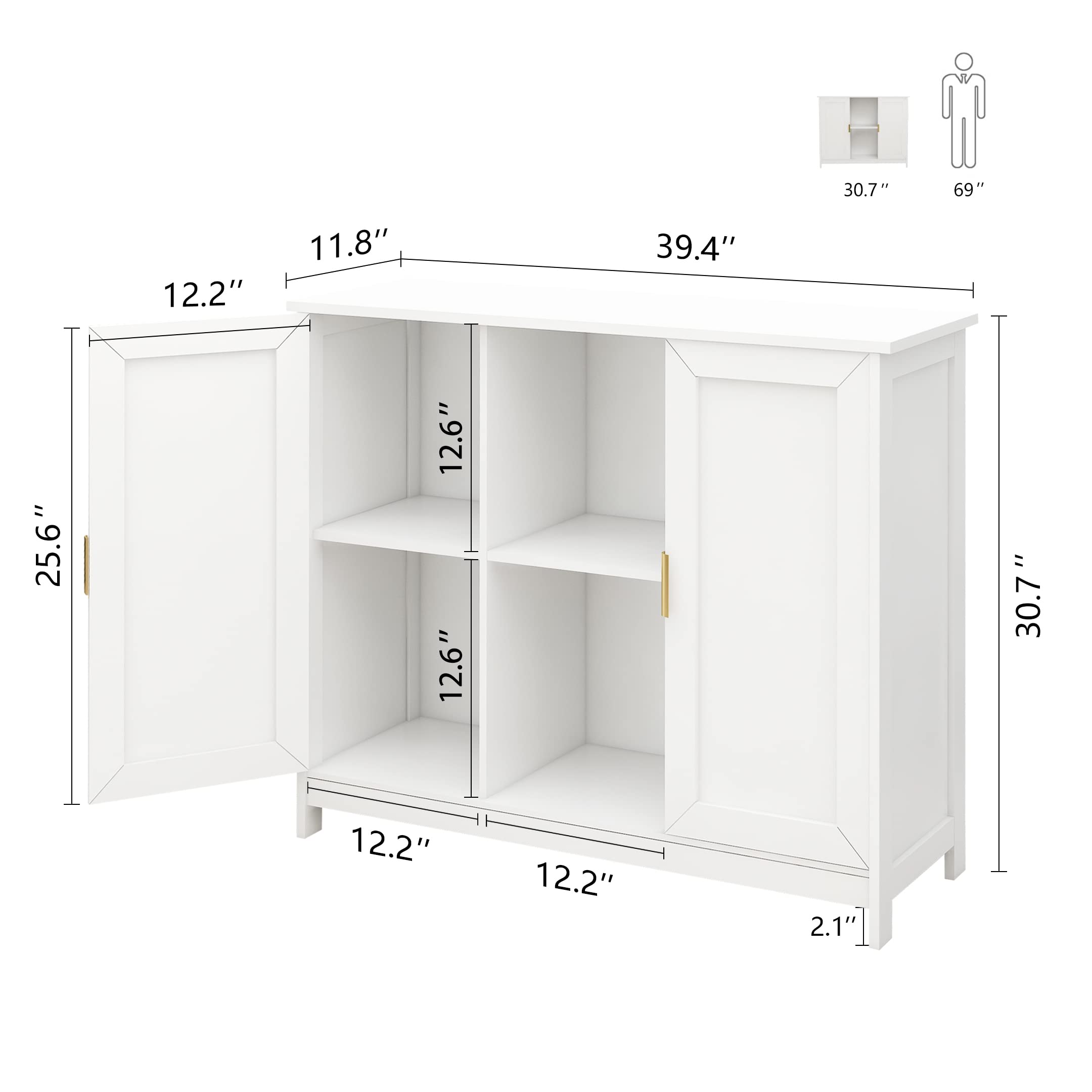 White Storage Cabinet - Wooden Buffet Sideboard with Coffee Bar, Narrow Space Entryway & Hallway Organizer for Kitchen, Living Room & Dining Room | Modern Thin Credenza Cabinet for Small Spaces