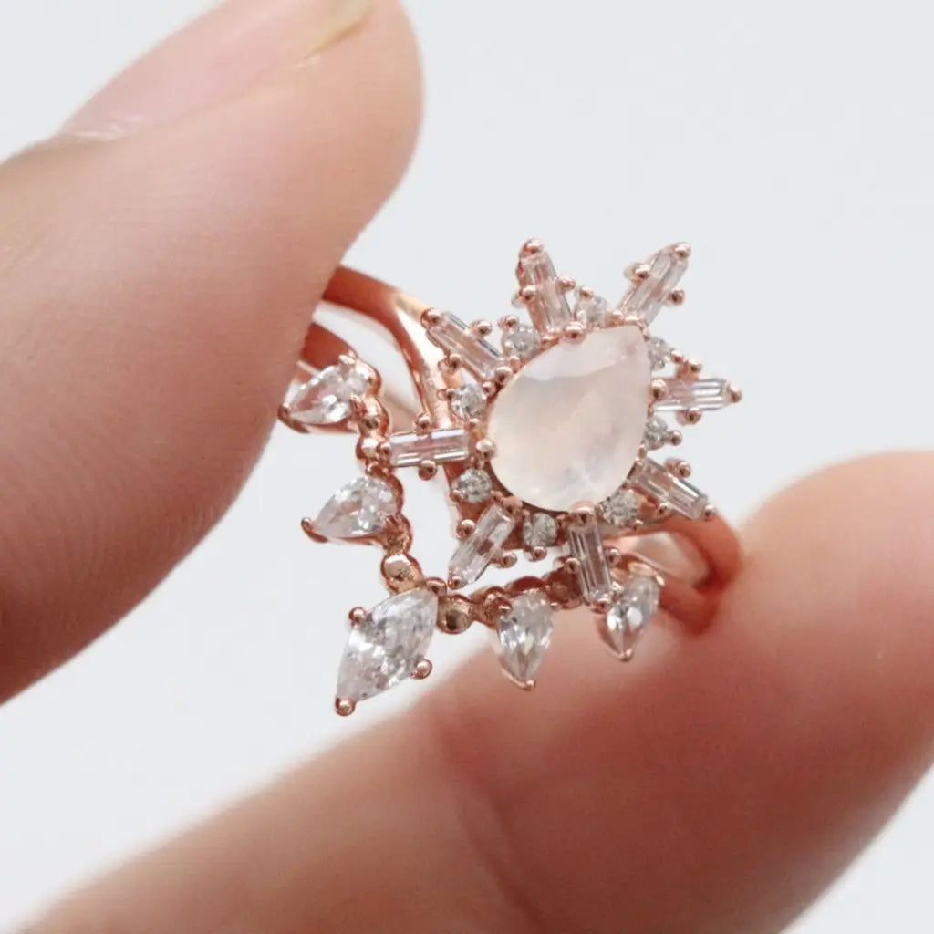 Alice Ring Set with Genuine Moonstone - Elegant Silver Stackable Rings for Women | Perfect for Weddings, Anniversaries & Everyday Wear