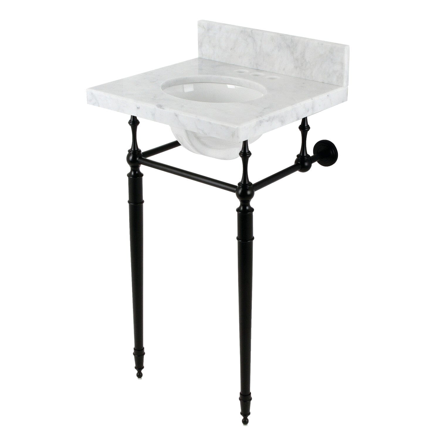 19 Inch Edwardian Style Carrara Marble Console Bathroom Sink with Brass Legs - 4 Inch Depth, 3 Hole Faucet Mount for Powder Rooms & Luxury Bathrooms