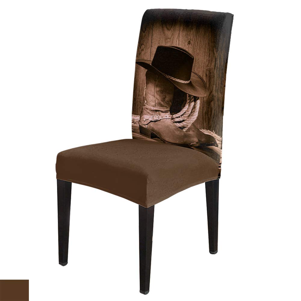 6 Pack Stretch Printed Chair Covers - Western Farmhouse Rustic Cowboy Leather Boots & Hat Design, Removable Spandex Dining Chair Slipcovers for Banquet, Kitchen, Dining Room & Office Use