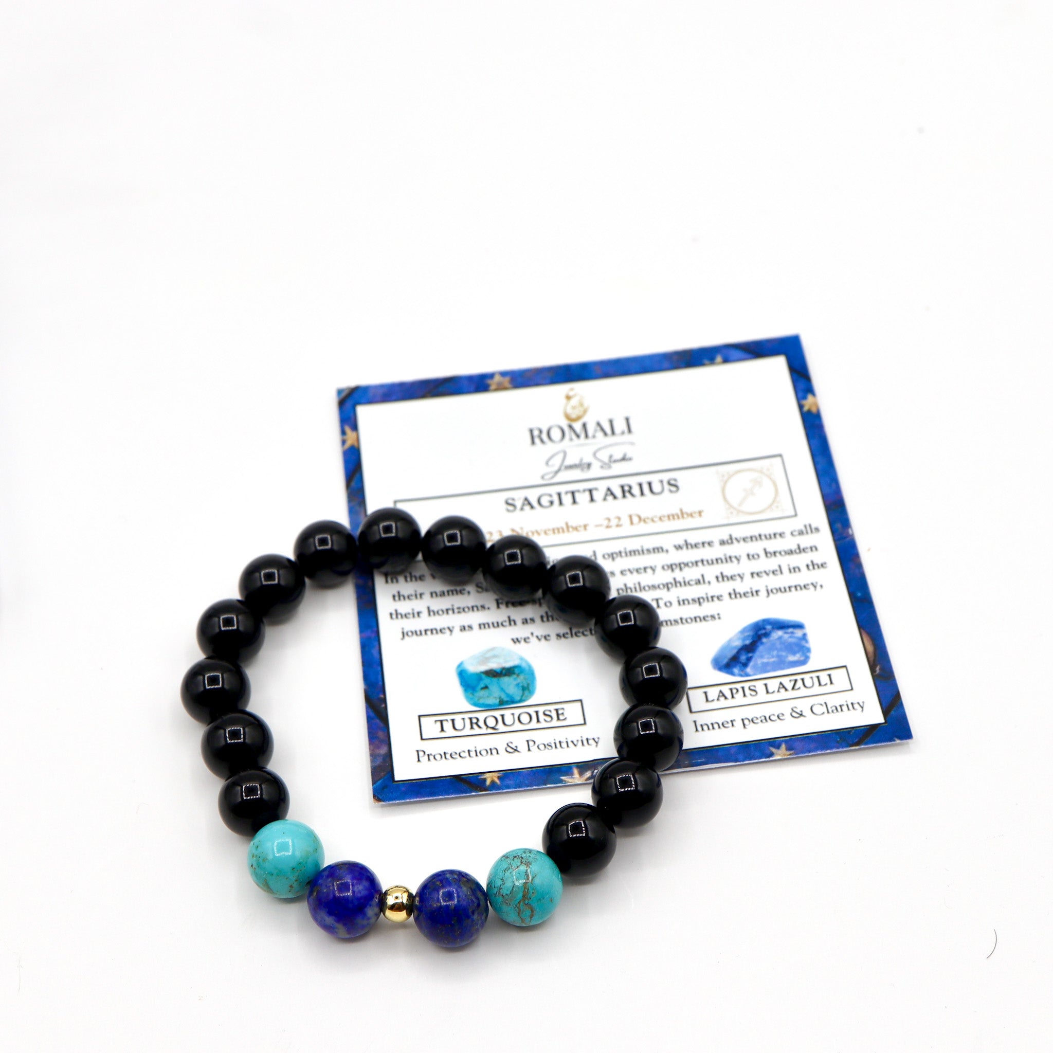 Sagittarius Zodiac Bracelet - Turquoise & Lapis Lazuli Beaded Jewelry for Women - Handmade Adjustable Spiritual Healing Bracelet - Perfect for Birthdays, Gifts & Meditation