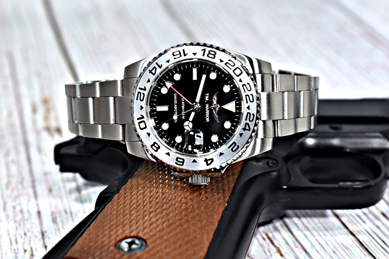 Men's GMT Sport Watch 42mm Waterproof Stainless Steel Sapphire Glass Wristwatch (Silver) - Perfect for Travel, Business & Outdoor Activities