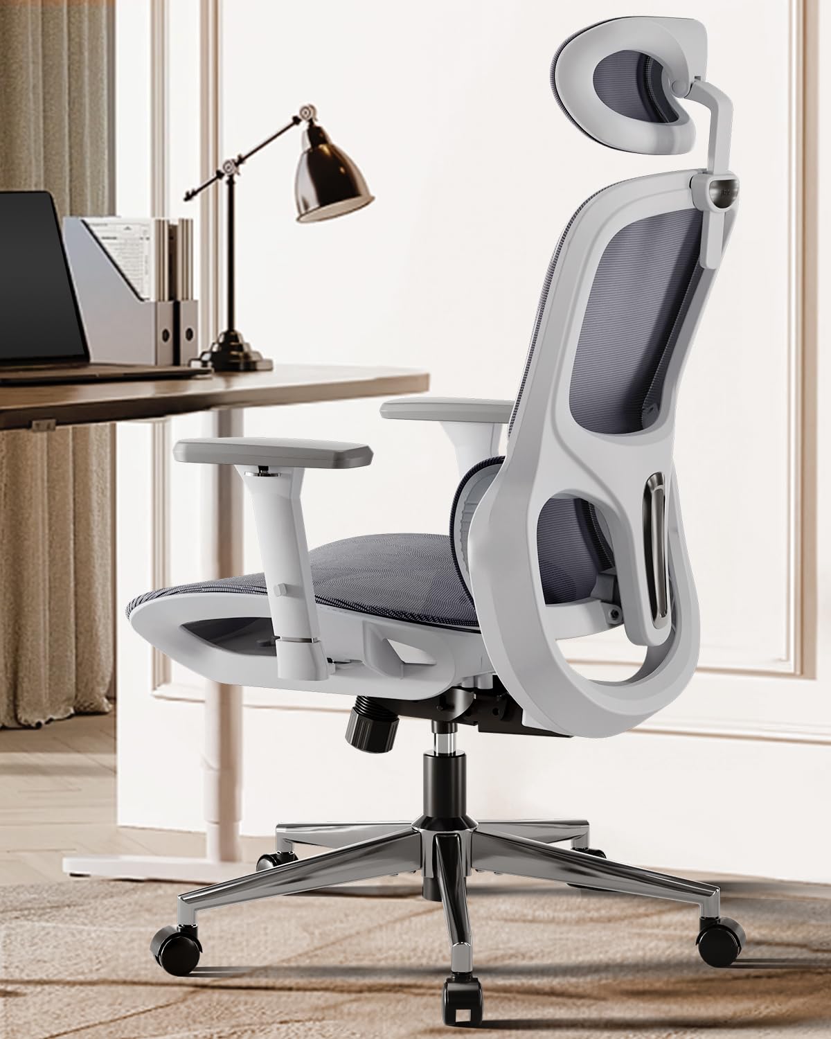 Hbada P2 Air Ergonomic Office Chair - Adjustable 3D Lumbar Support & Headrest, Breathable Mesh Back for Big and Tall Users, 3D Armrests, Comfortable Seat Cushion - Perfect for Home Office, Gaming & Workspace (White)