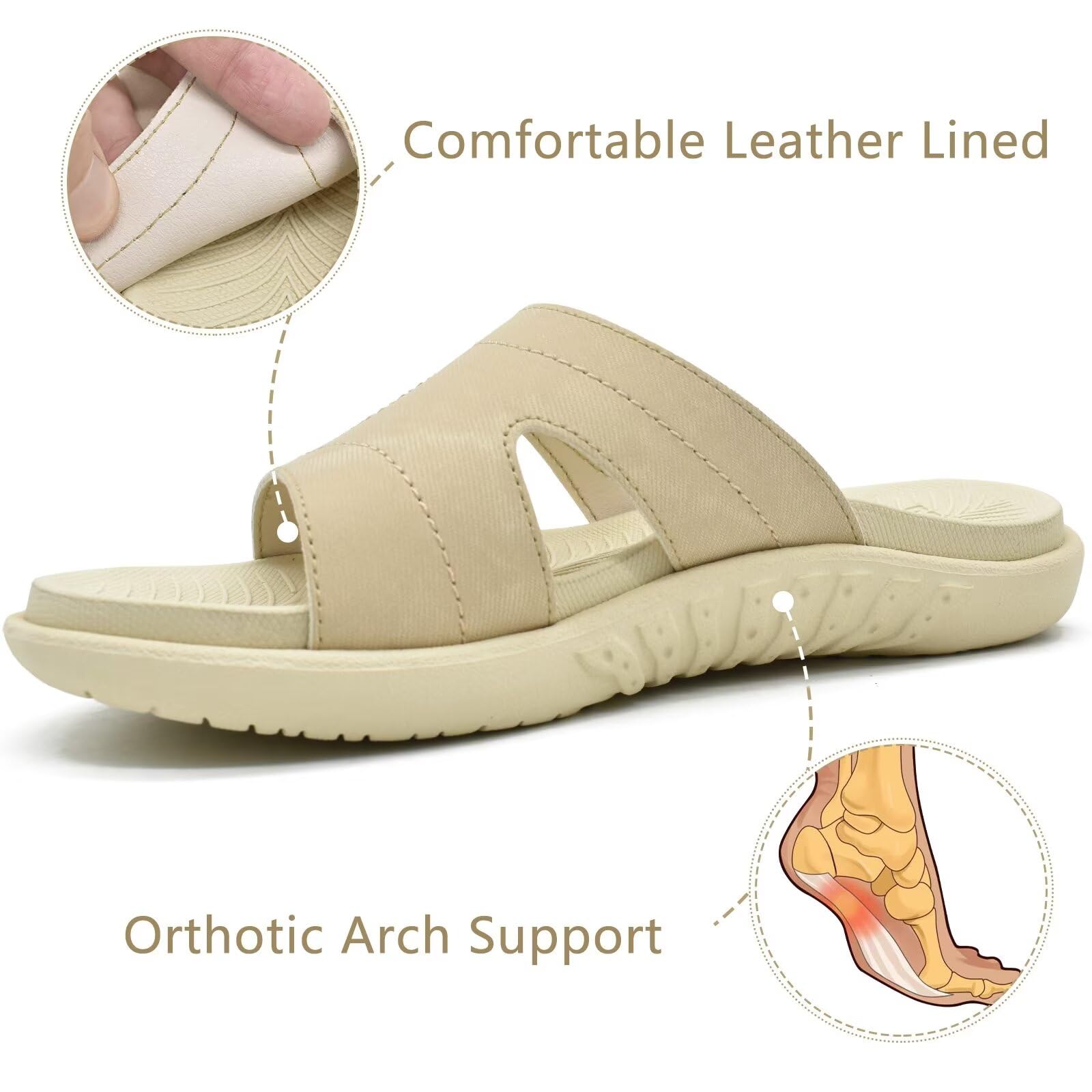 **KuaiLu Women's Orthotic Slides - Lightweight Athletic Sandals with Arch Support for Plantar Fasciitis - Comfortable Yoga Mat Slippers for Walking, Workout & Home Use**