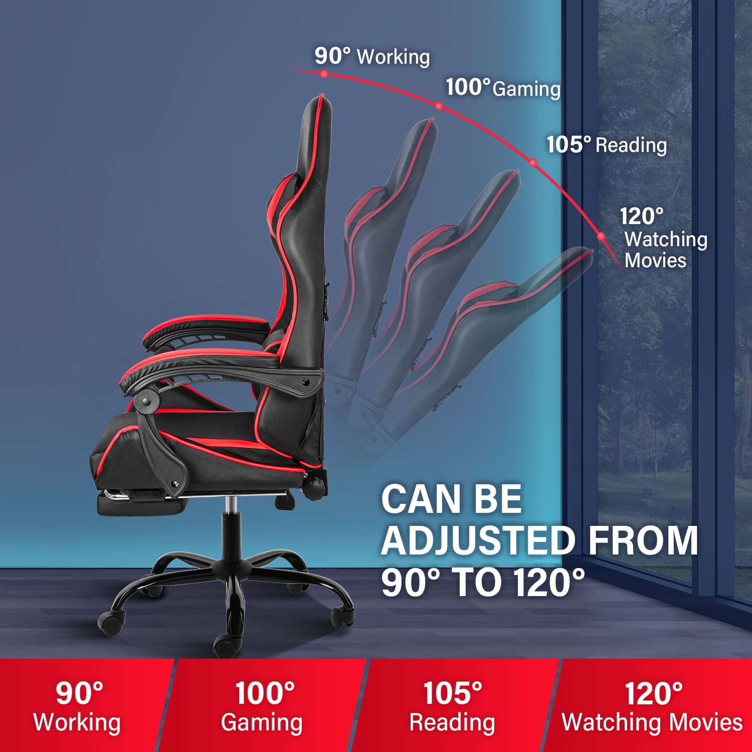 YSSOA Gaming Chair with Footrest - Big & Tall Ergonomic Racing Style Office Chair, Adjustable Swivel with Headrest & Lumbar Support - Perfect for PC Gaming, Streaming & Home Office Work