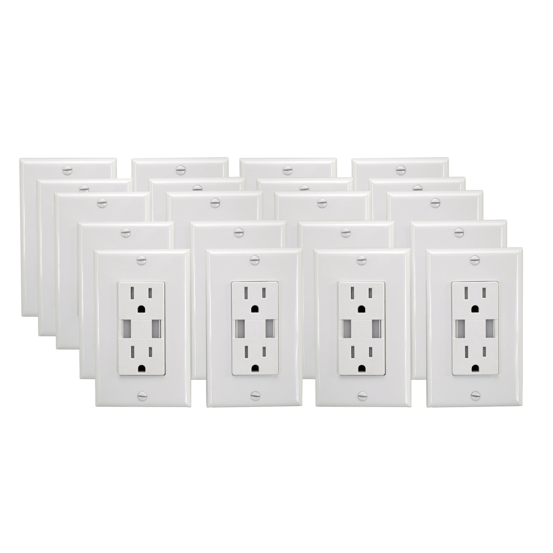 20 Pack 15A Tamper Resistant Duplex USB Charger Outlet - Heavy Duty Electrical Receptacle for Home, Office & Commercial Use