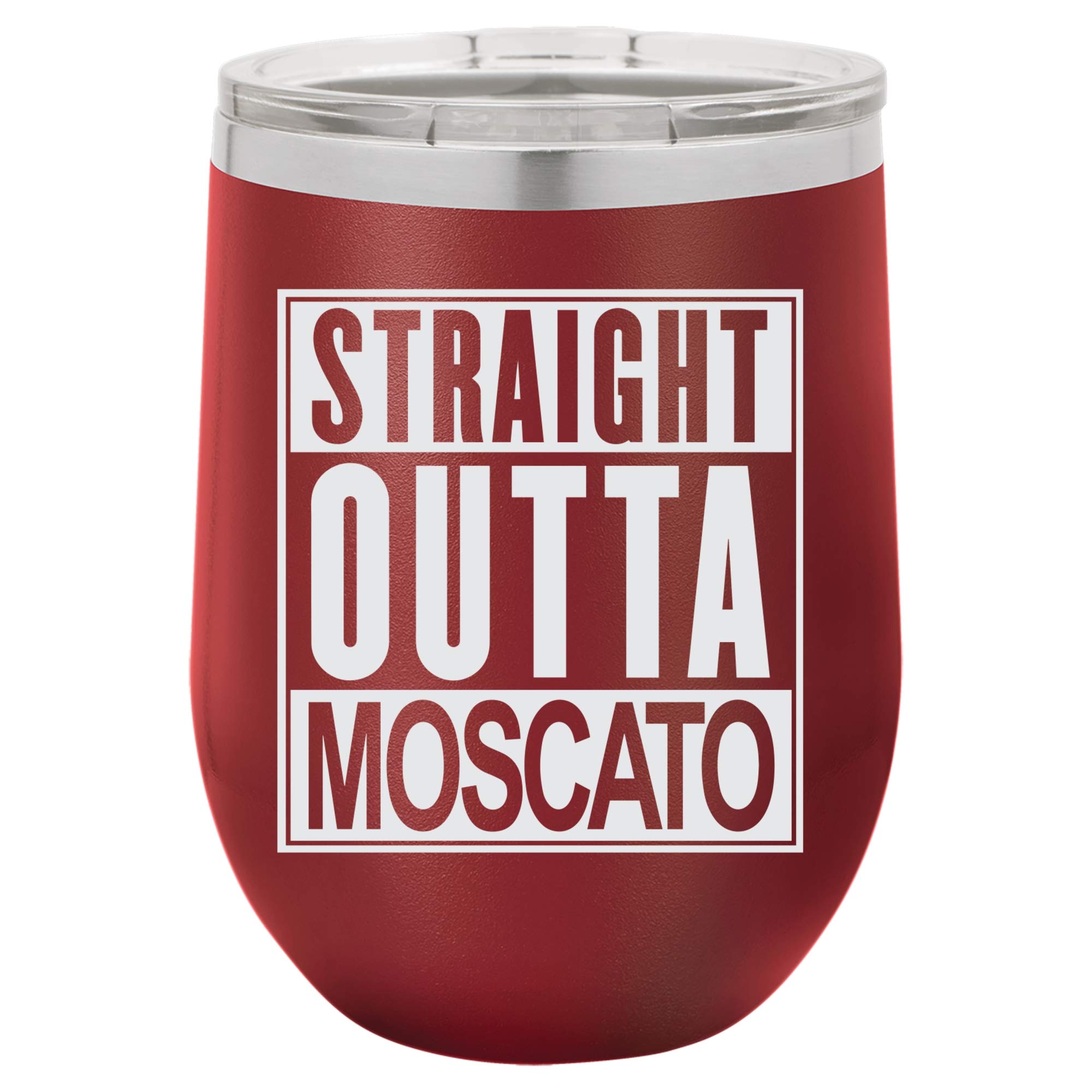 Laser Engraved Insulated Stainless Steel Wine Tumbler with Lid - 12oz Maroon Moscato Design | Perfect for Outdoor Picnics, Parties & Gift Giving