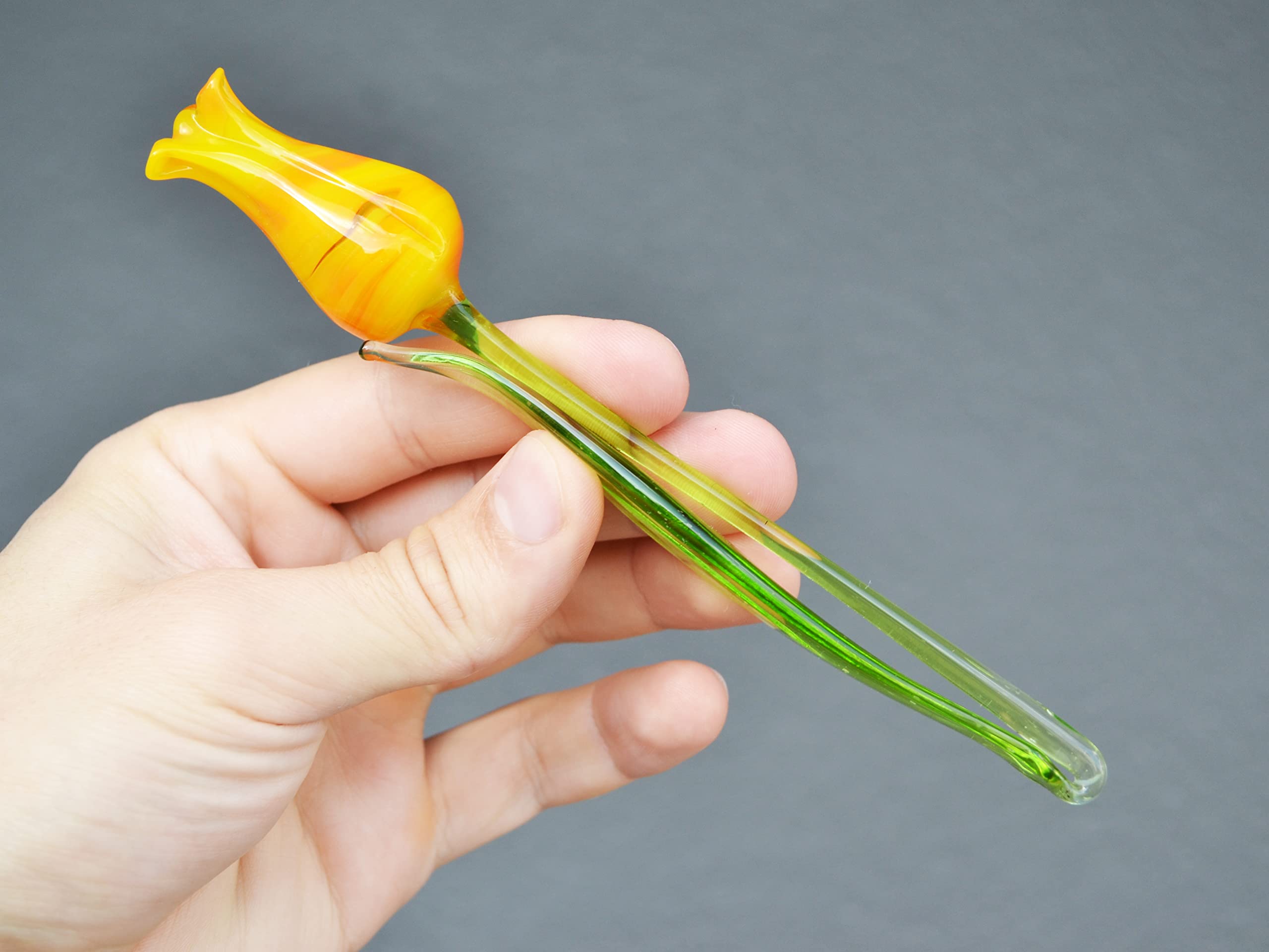 Handmade Orange Glass Rose Figurine - Elegant Blown Glass Flower for Vase Decoration, Romantic Gift for Mom, Wife & Lover (Long Stem) | Perfect for Valentine's Day, Anniversary & Home Décor
