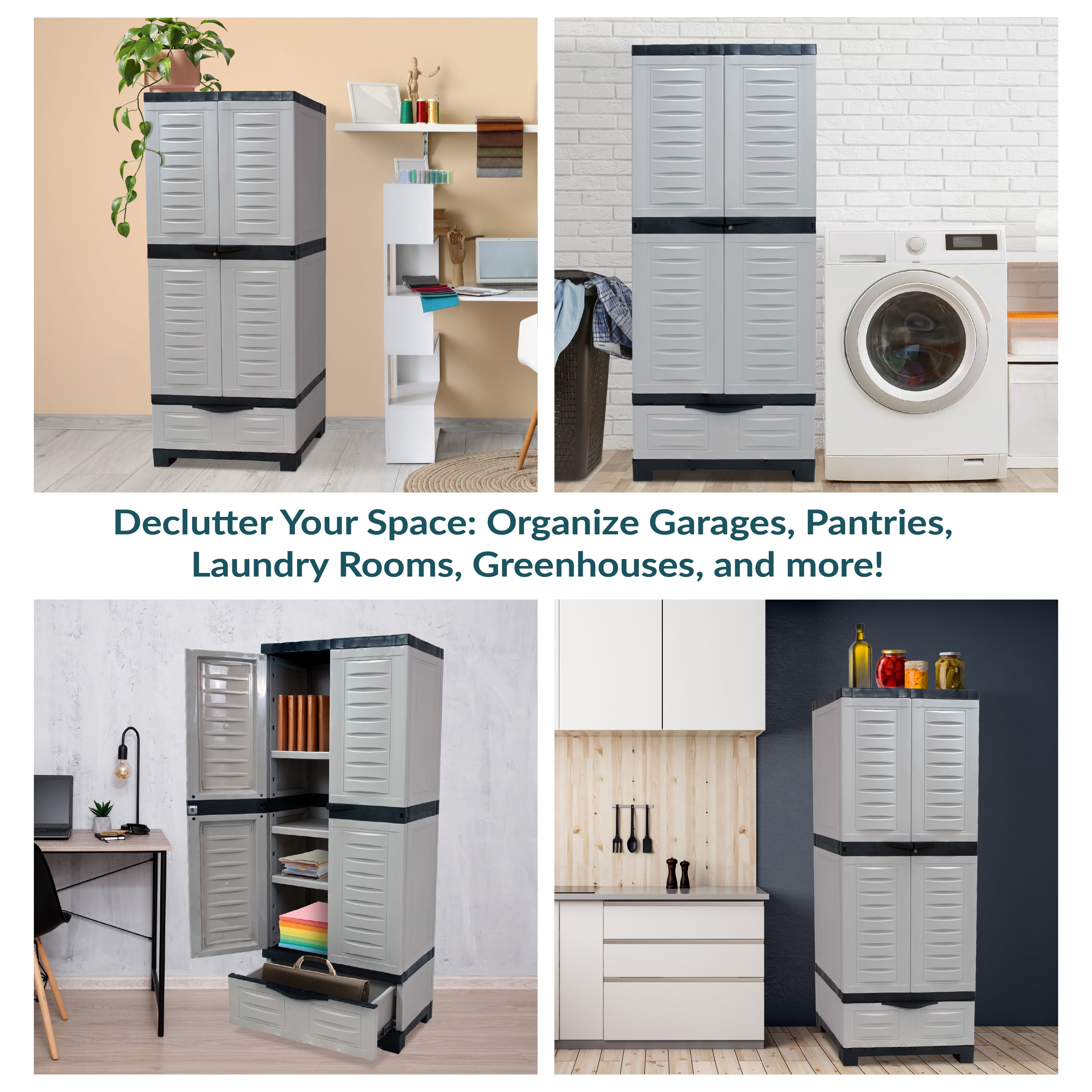 Sunnydaze 3-Shelf Plastic Lockable Storage Cabinet 57.5