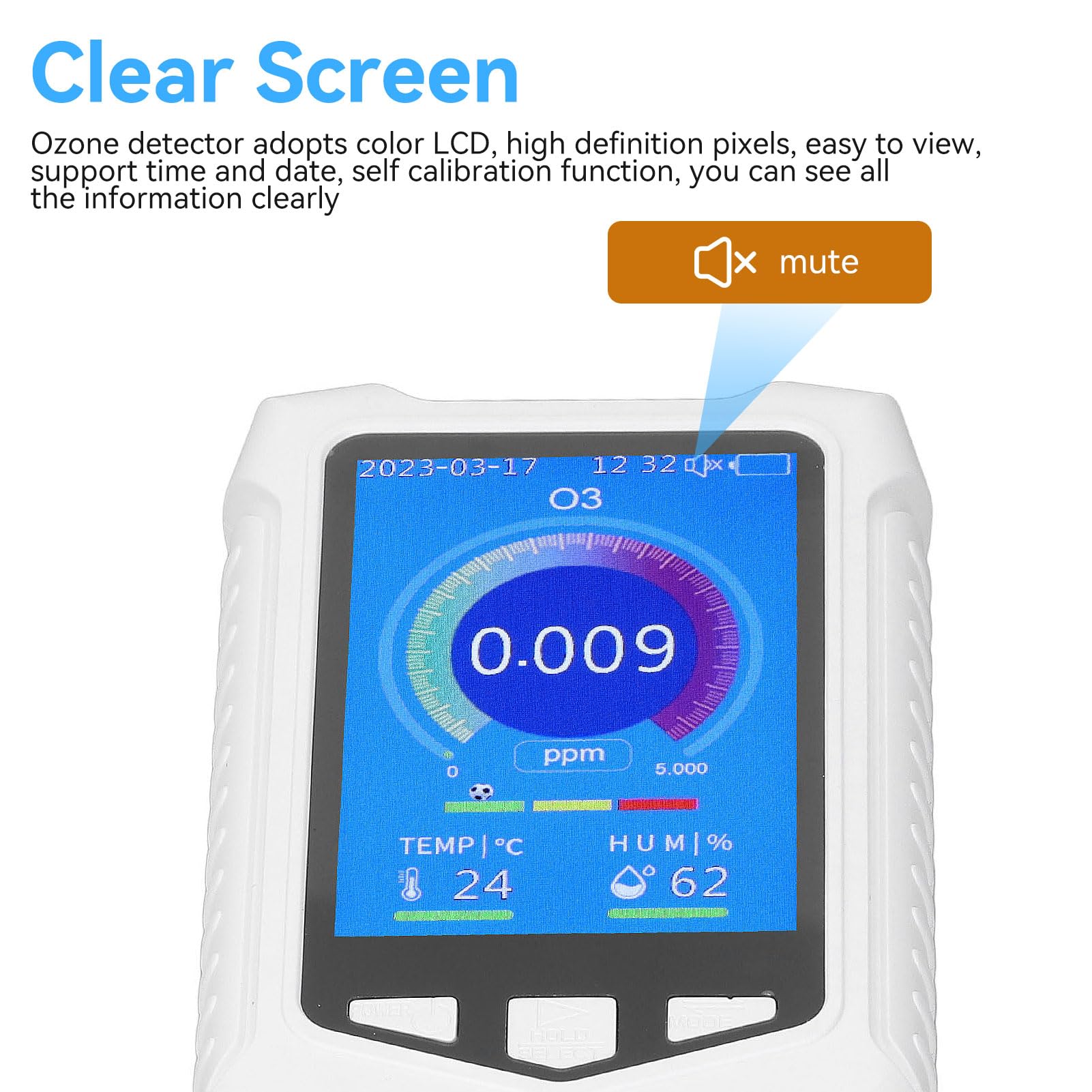 3-in-1 Air Quality Monitor with Ozone Detector, Temperature & Humidity Sensor - Portable USB Rechargeable O3 Gas Meter for Home, Office & Travel - Perfect for Indoor Air Pollution Testing & Smart Home Monitoring
