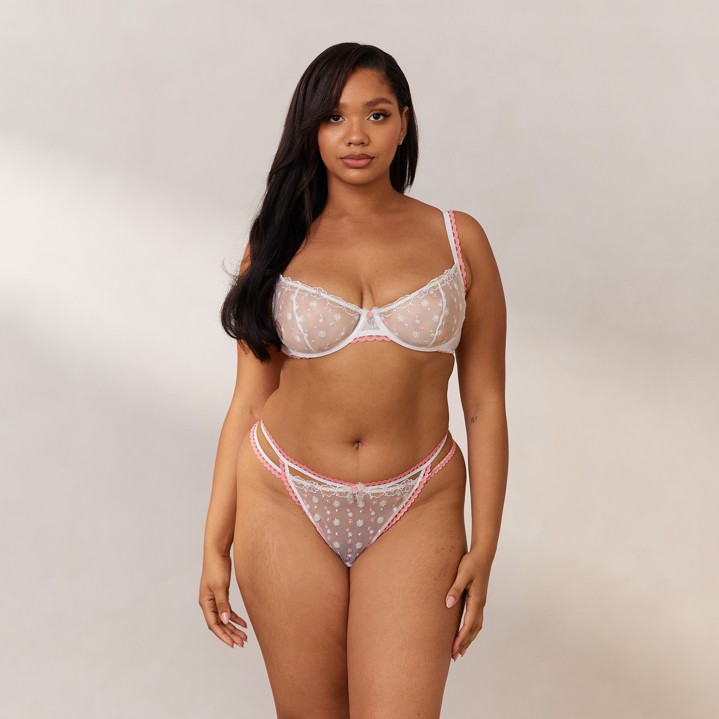 Daisy Embroidered Balcony Bra - Lace Underwire Push Up Bra for Women - Comfortable & Sexy White Bra for Everyday Wear & Special Occasions