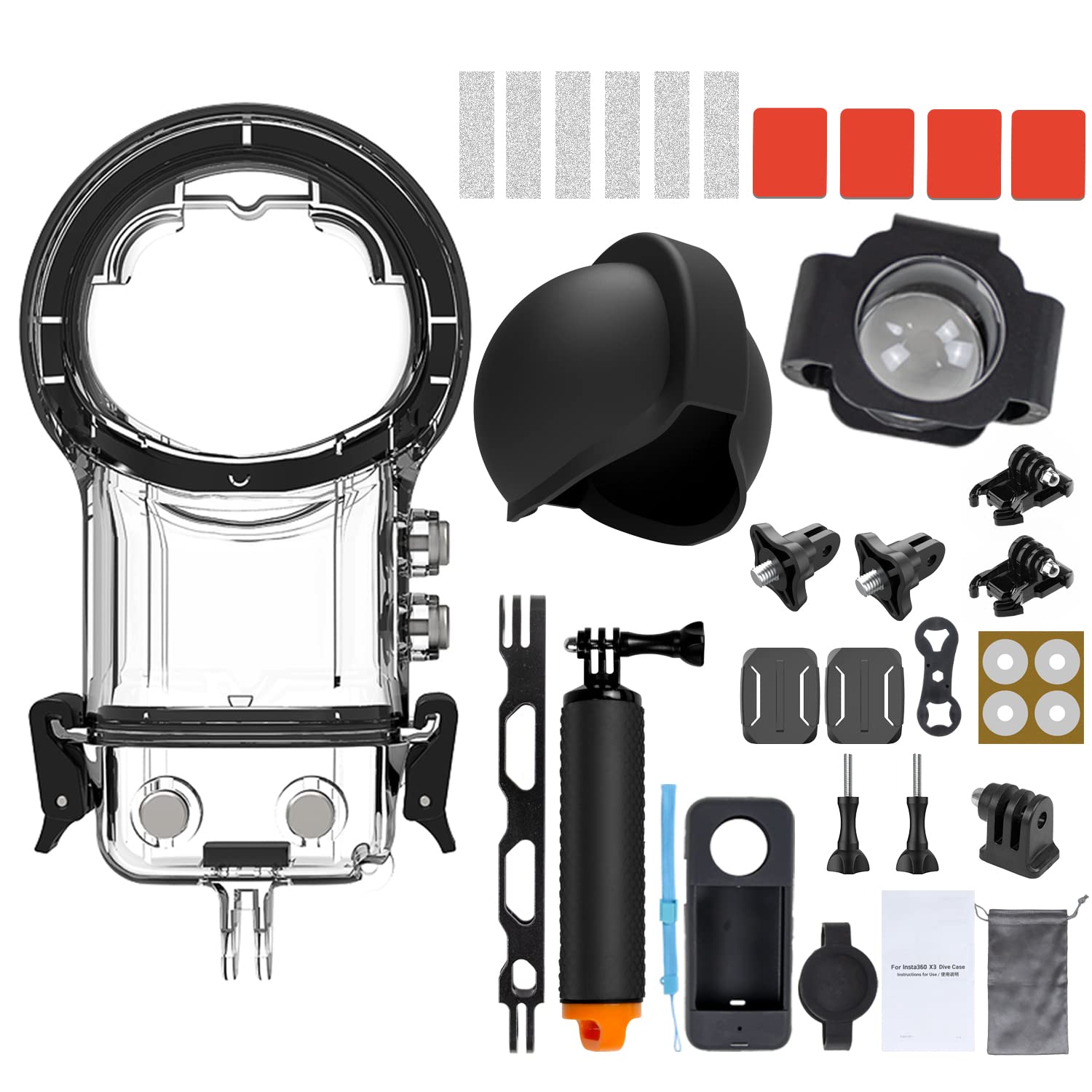 Insta360 X3 Accessories Kit - Waterproof Housing, Dive Case, Float Handle, Silicone Cover, Lens Protector & Extension Stand Arm for Underwater Photography & Action Sports