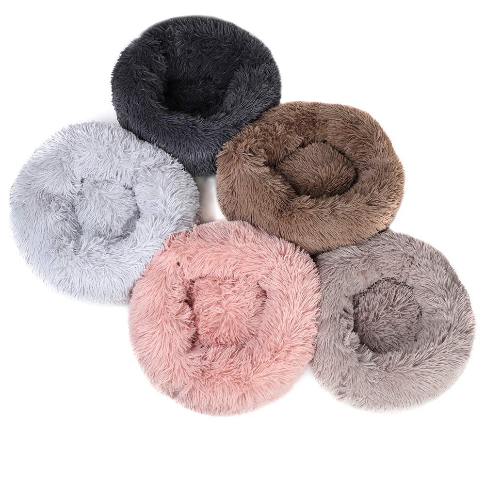**Otoez Small Round Plush Donut Pet Bed for Puppies & Kittens - Anti-Anxiety Calming Dog & Cat Bed with Non-Slip Waterproof Bottom, Washable (15.7