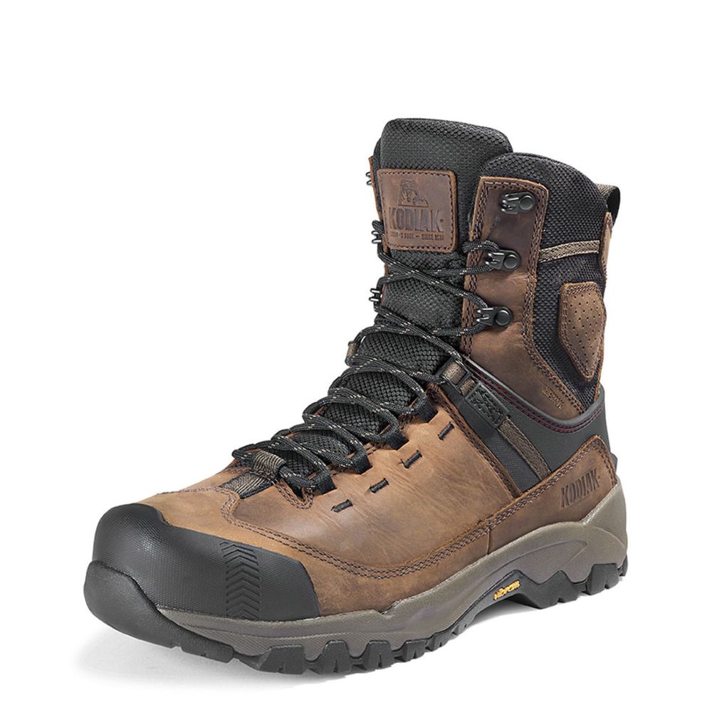 Kodiak Quest Bound Men's 8 Inch Waterproof Composite Toe Work Boots - Brown (KD0A4THHBRN) | Slip Resistant Safety Shoes for Construction, Hiking & Outdoor Work
