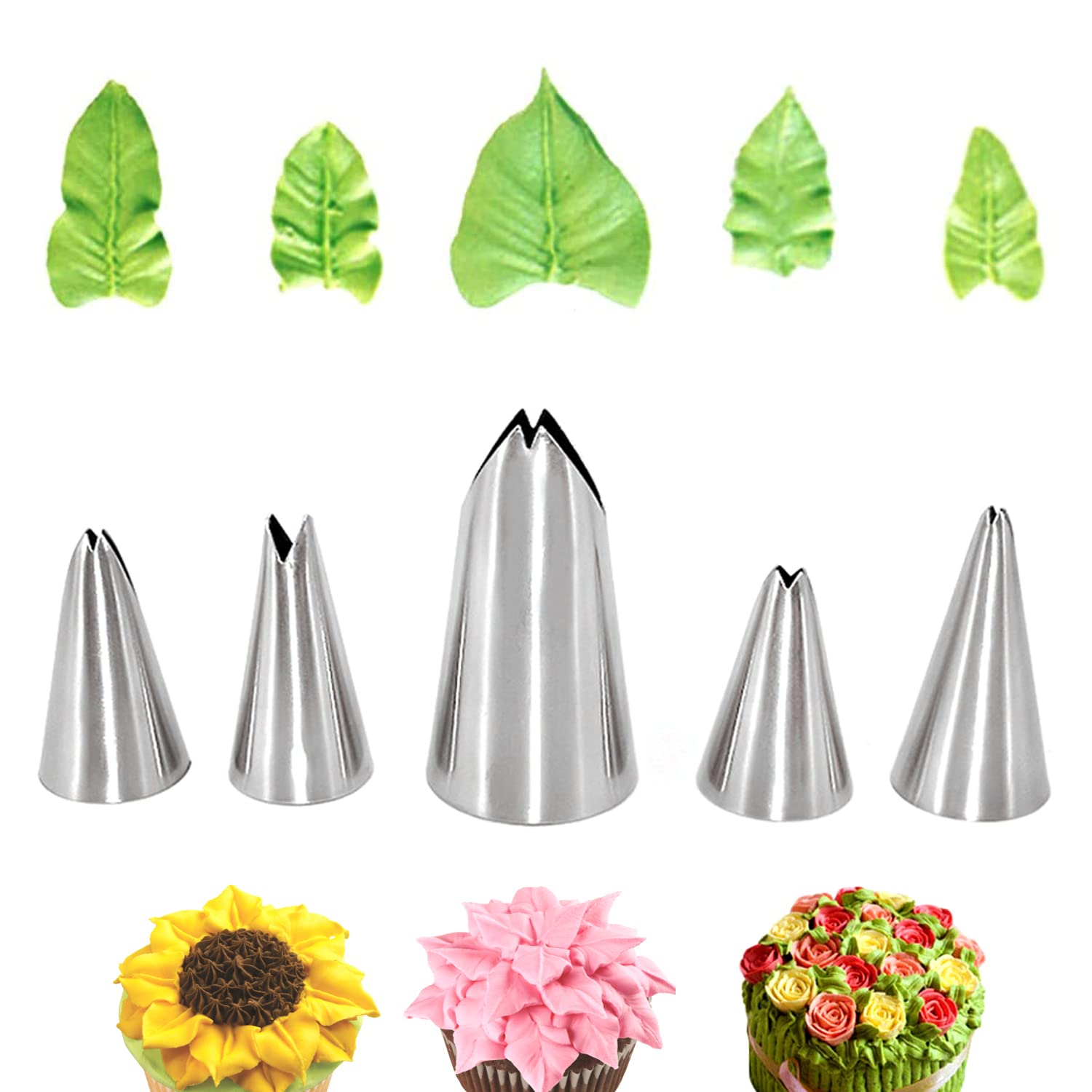 Suuker Leaf Piping Tips - 5 Piece Stainless Steel Cake Decorating Kit for Professional Baking | Perfect for Cupcakes, Wedding Cakes & DIY Dessert Decorating