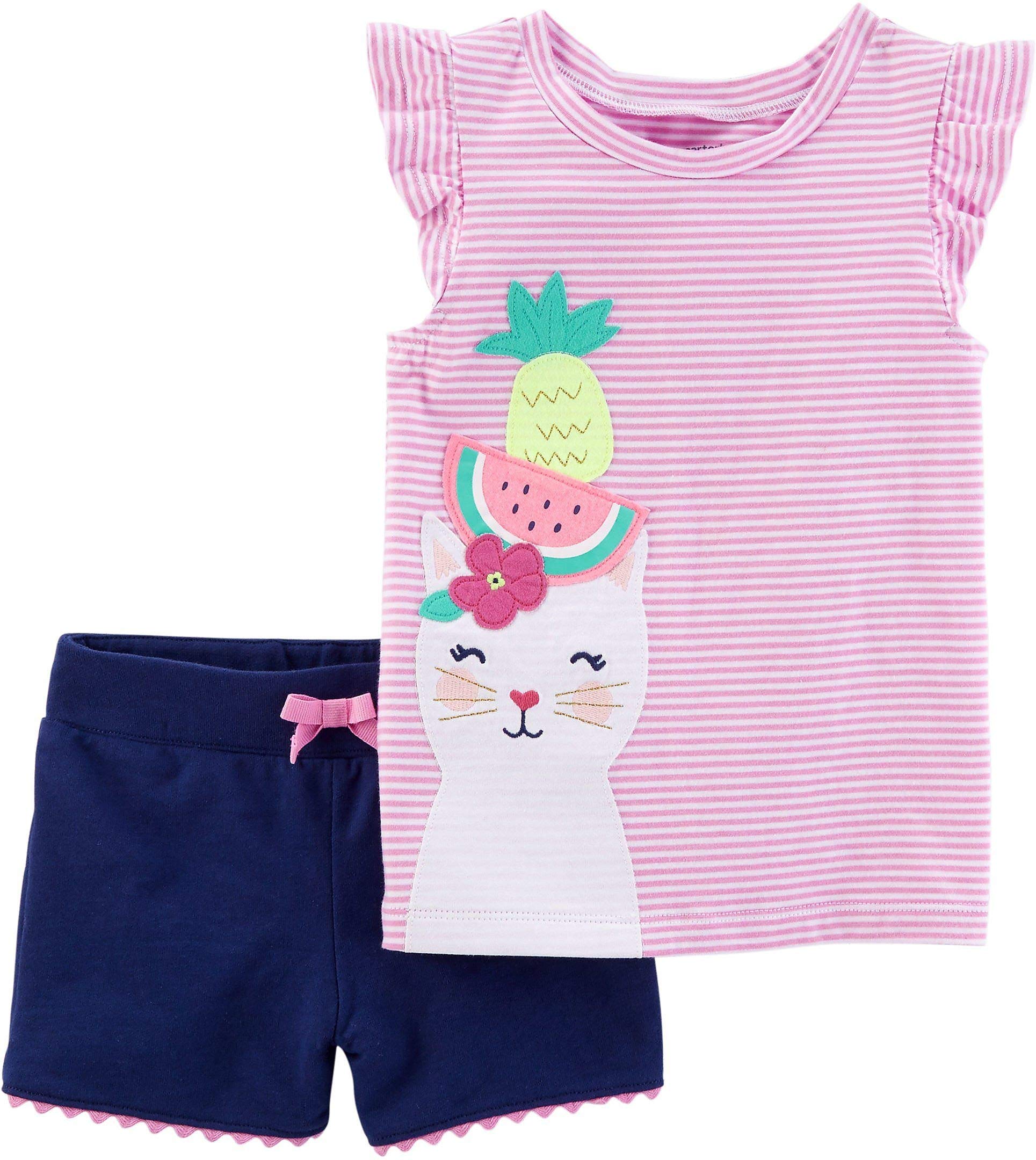 Carters Purple Kitty Cat Baby Outfit - Girls Infant & Toddler Shirt & Shorts Set | Cute Playwear for Daycare, Playdates & Family Photos