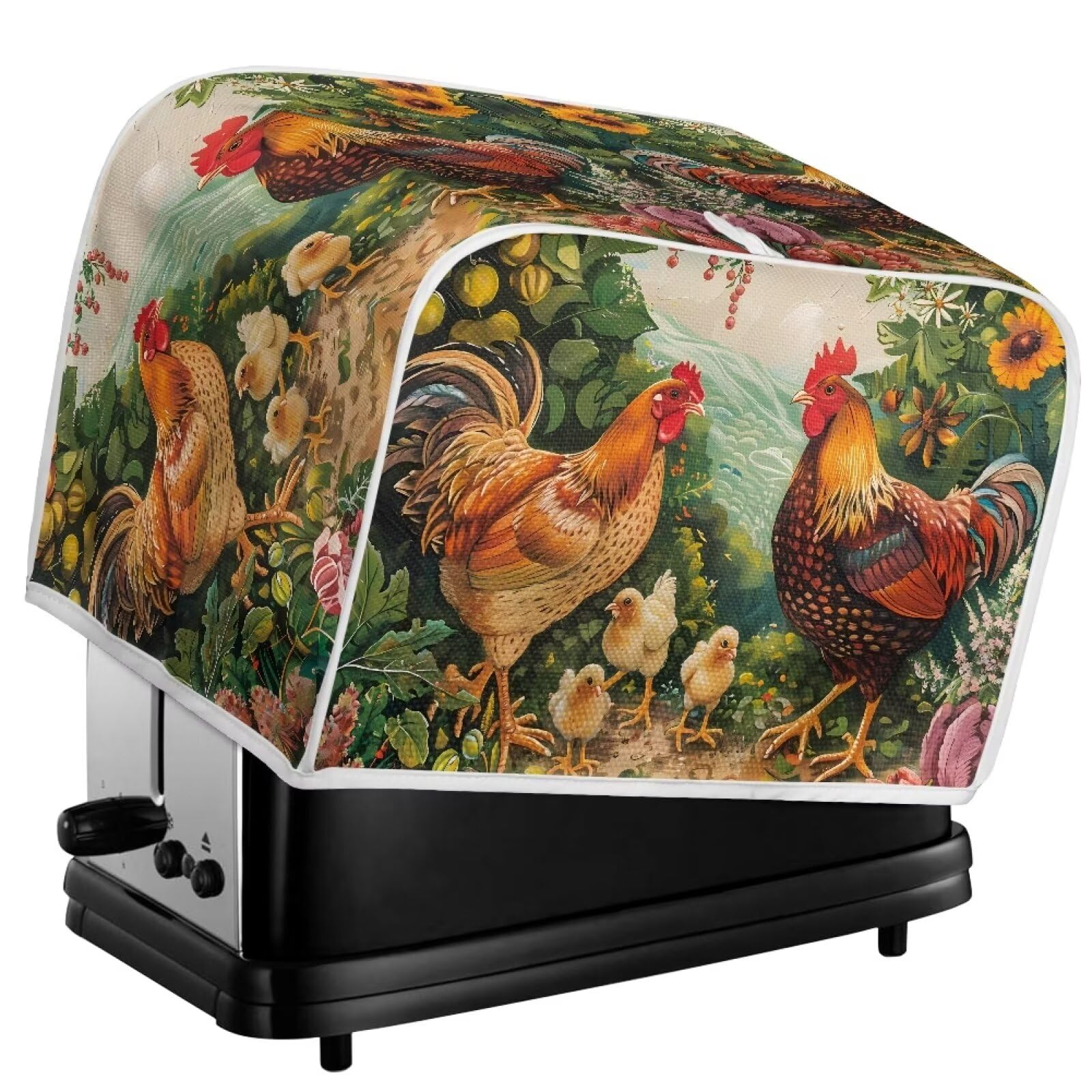Rooster Chicken 4-Slice Toaster Cover - Washable Kitchen Appliance Protector for Bread Makers | Dust & Grease Proof Toaster Cover | Decorative & Anti-Scratch Design | Perfect for Home, Office, or Restaurant Use