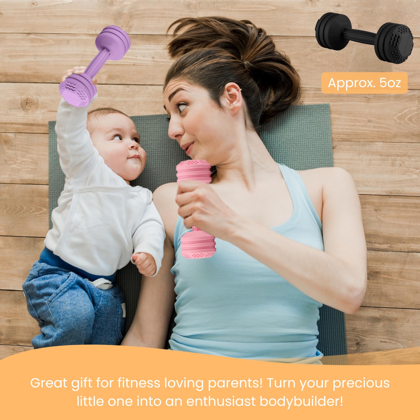 Baby Dumbbell Toy - Safe Silicone Teething & Sensory Rattle for Infants 0-12 Months | Developmental Learning Toy for Boys & Girls | Perfect Baby Shower Gift (Pink) - Ideal for Tummy Time, Early Motor Skills & Sensory Play