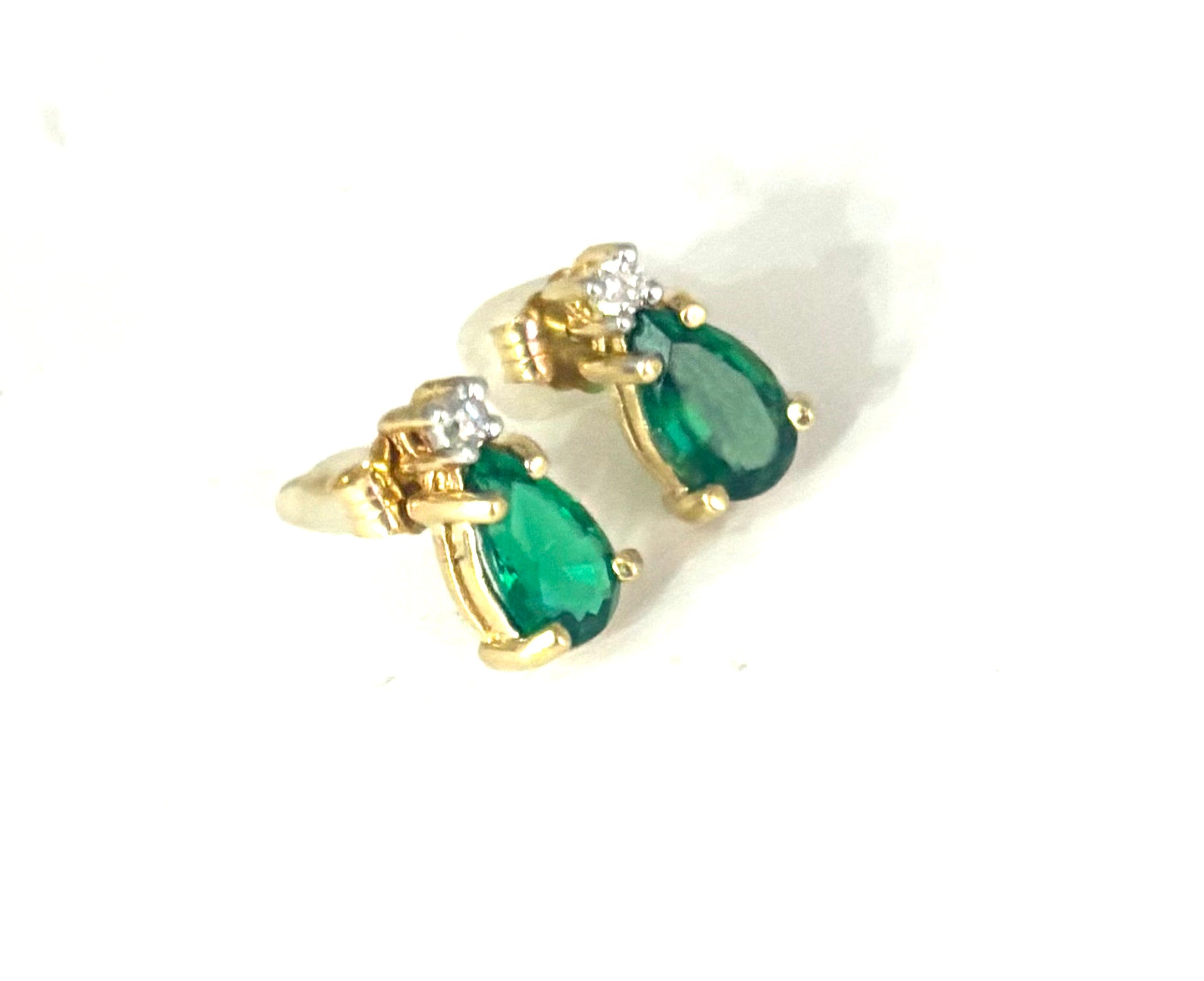14K Gold Emerald Pear Stud Earrings for Women - Dainty Green Gemstone Jewelry Gift for Birthday, Anniversary & Special Occasions