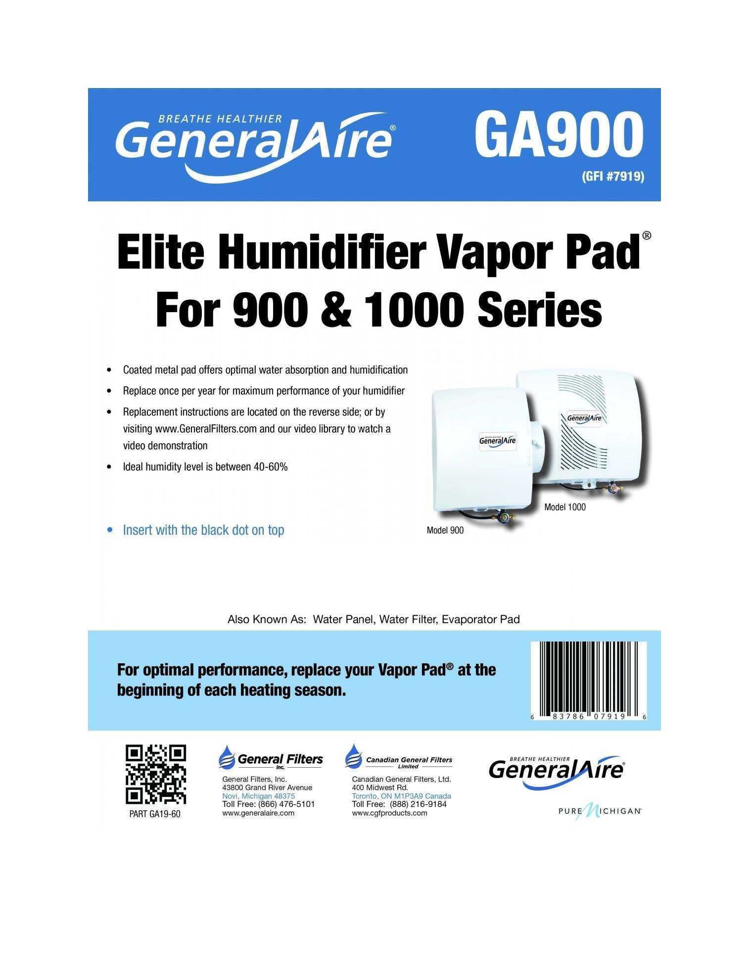 Generalaire GA19 HEPA Humidifier Vapor Pad Replacement for HE17 & HE18 Models - Pack of 2 | Clean Comfort Air Purification | Ideal for Home, Office & Bedroom Use