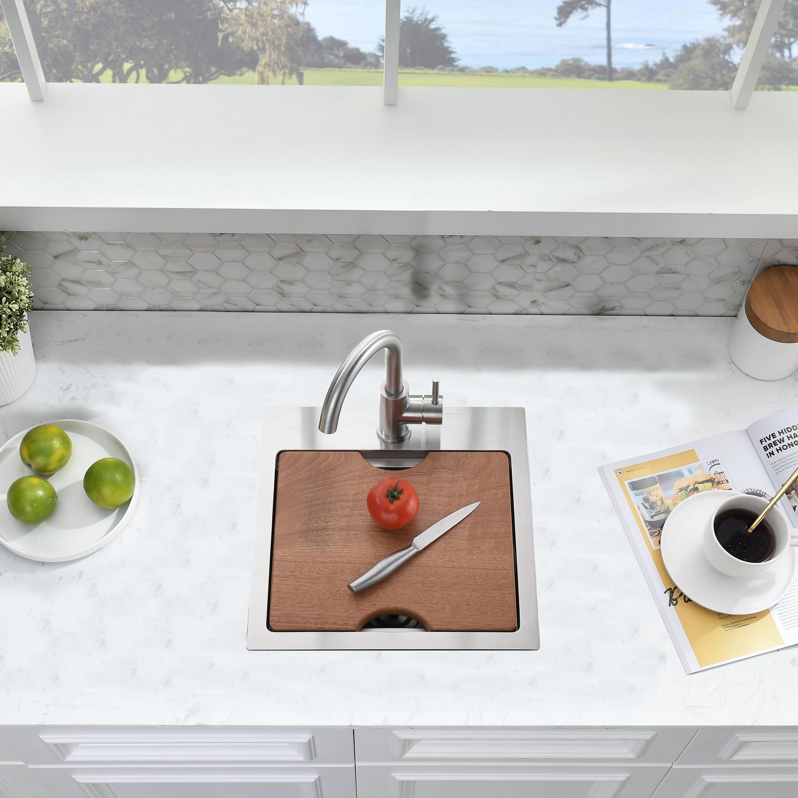15x15 Drop-In Bar Sink Workstation - 16 Gauge Stainless Steel Top Mount Kitchen Sink for Small Spaces, RV, Outdoor & Commercial Use | Perfect for Bars, Outdoor Kitchens & Tiny Homes