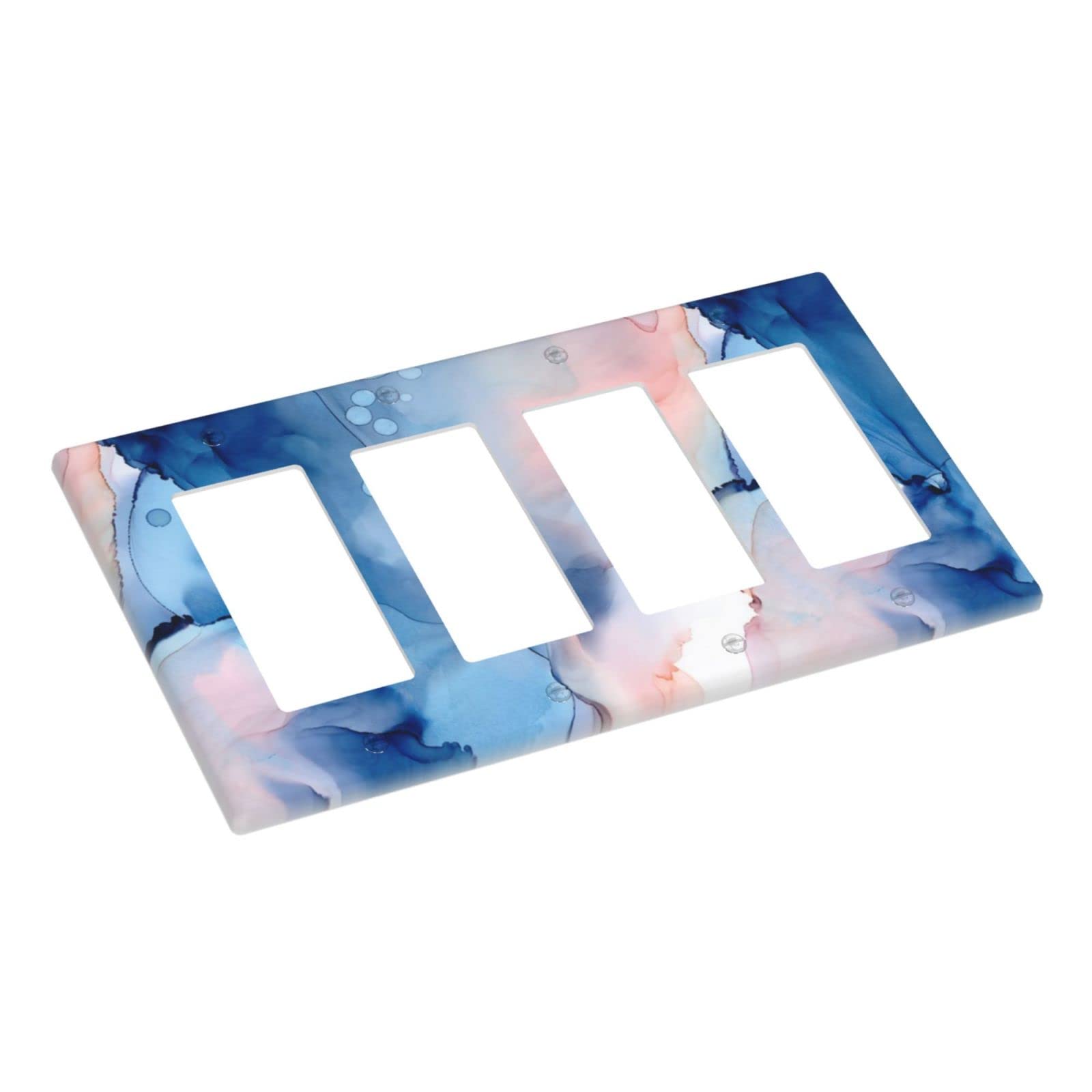 Navy Blue Pink Marble Quad Rocker Light Switch Cover - Decorative 4 Gang GFCI Electrical Outlet Wall Plate - Plastic Switch Plates for Bathroom, Bedroom & Home Decor | Perfect for Modern Interior Design and DIY Home Improvement Projects