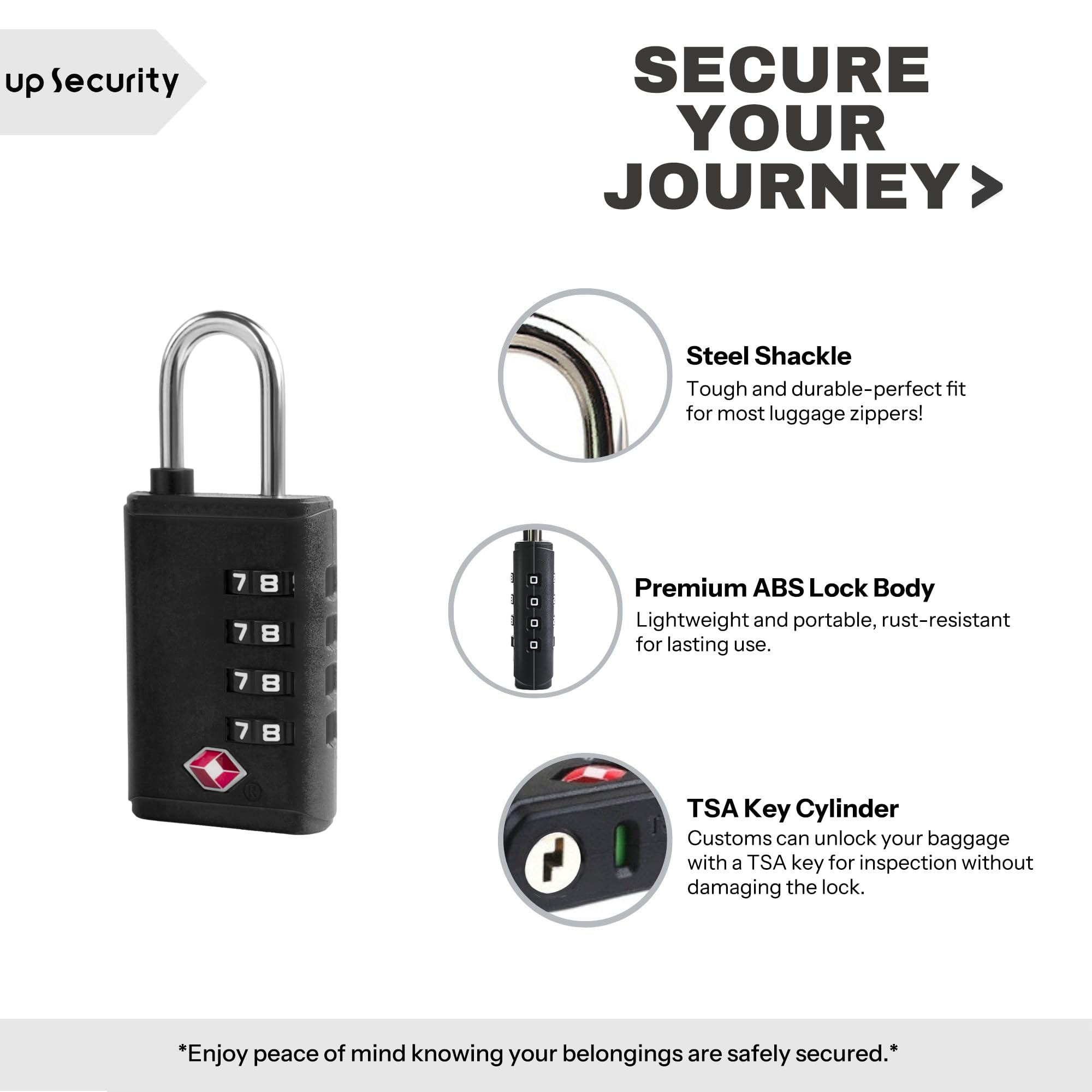 TSA Approved Luggage Locks - Small Combination Padlock with Alert Indicator | Secure Suitcase, Cabinet, Gym Locker, Gun Case & Box | Travel Essentials for Airports & Home Security (Black)