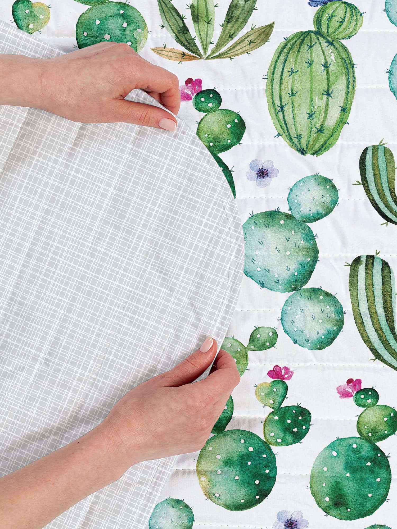 Ambesonne Reversible King Size Bedspread Set - Mexican Cactus Cartoon Print Microfiber Bedding with Pillow Shams in Lime Green & Pale Pink | Perfect for Southwestern Decor, Guest Room Makeover, and Cozy Bedroom Upgrade