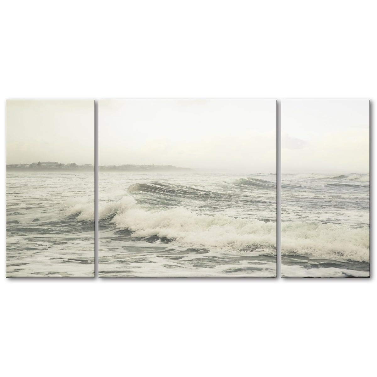 Misty Tide 3-Piece Triptych Wall Art Set - Coastal Beach Decor for Living Room, Bedroom & Office