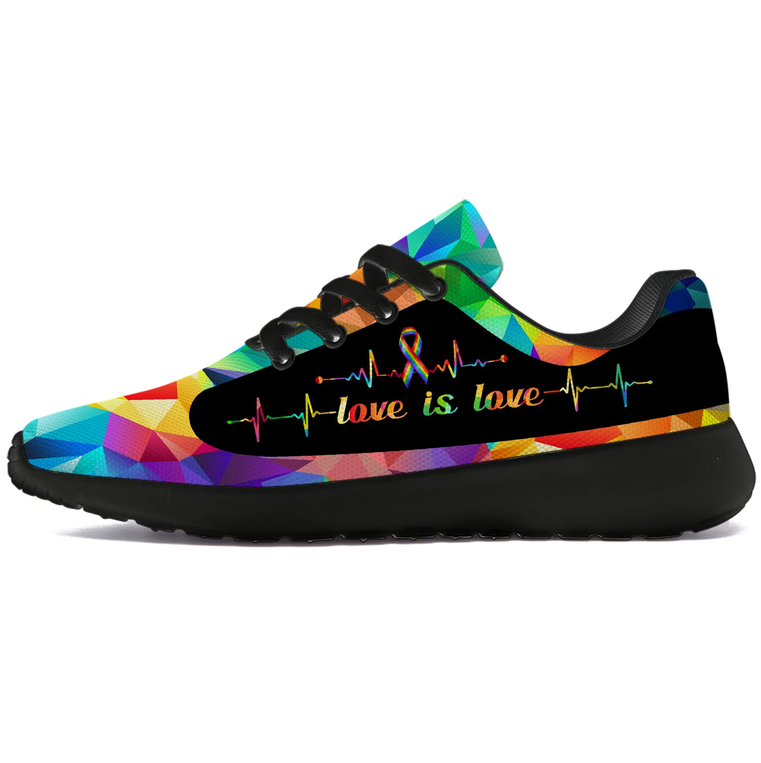 Rainbow LGBTQ Pride Running Shoes for Women & Men - Lightweight Walking Tennis Sneakers with Gay Pride Ribbon Design - Perfect LGBT Gifts for Pride Parades, Workouts & Casual Wear - Size 4.5 Men/6.5 Women in Black