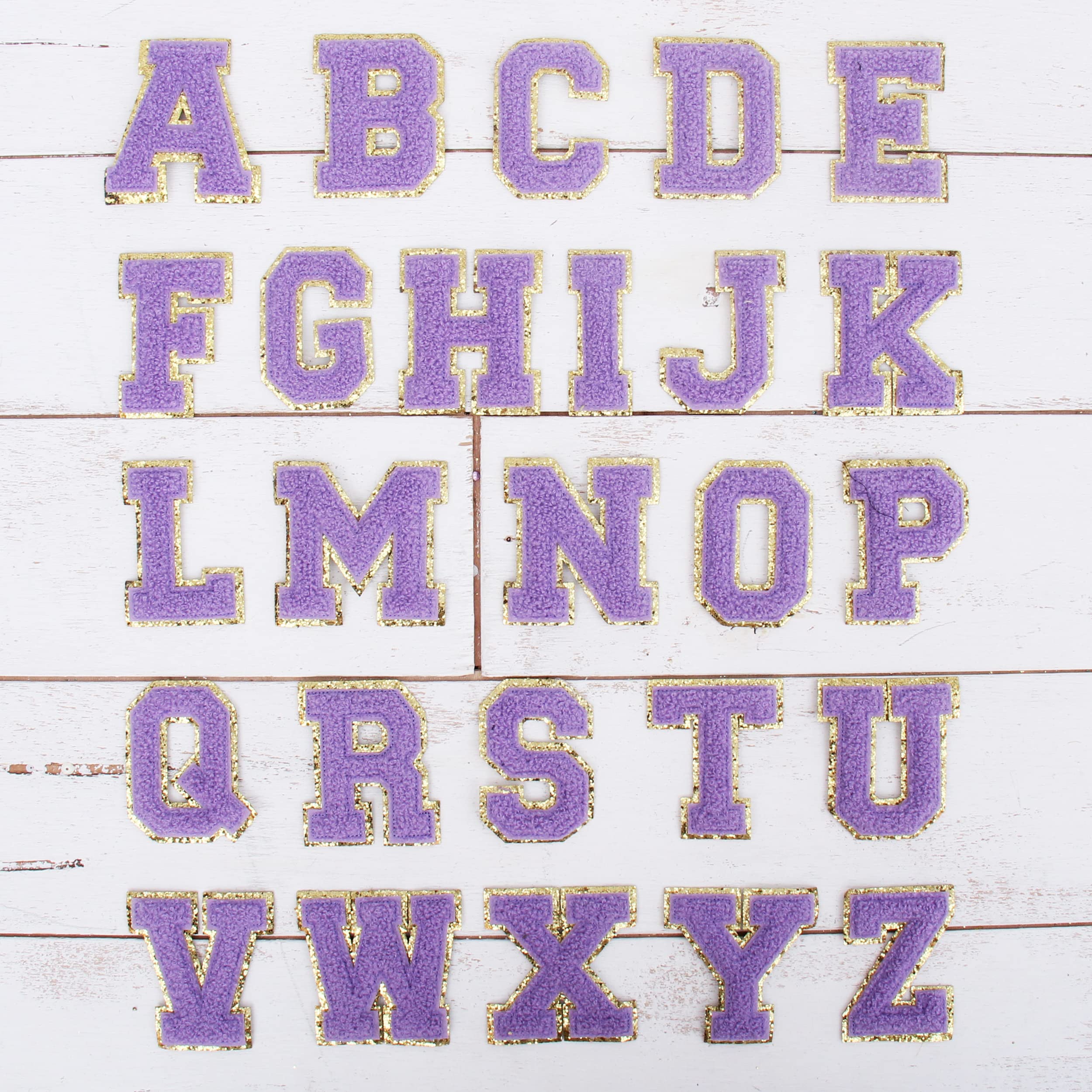 3 Pack Lavender Chenille Iron-On Glitter Varsity Letter Patches - 5cm Tall 