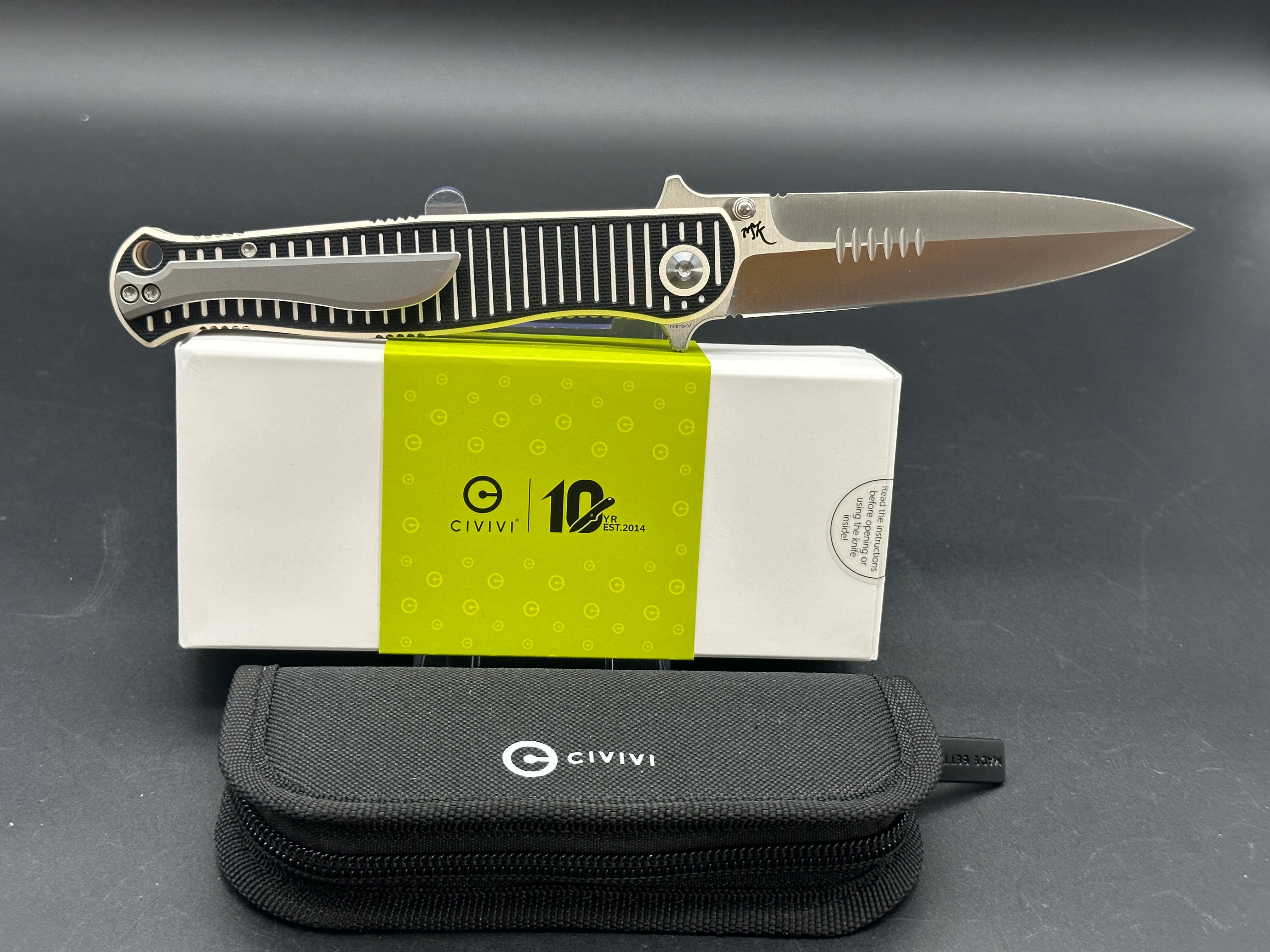 CIVIVI RS71 Folding Pocket Knife - Nitro-V Steel Blade, G10 Handle (Off-White/Black), Plain Edge Satin Finish - EDC, Camping, Hiking & Outdoor Activities