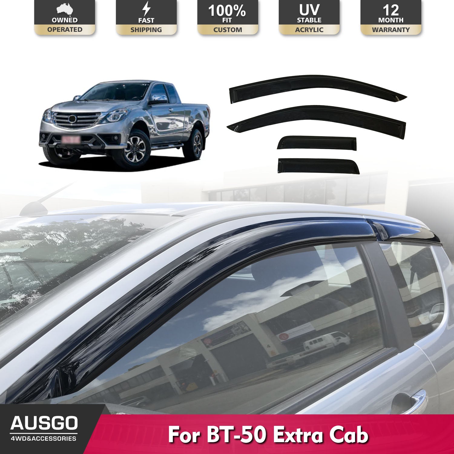 Weather Shields for Mazda BT-50 & BT50 UP Series Extra Cab (2011-2020) | Rain Guards & Window Deflectors for All-Weather Protection | Perfect for Off-Roading & Daily Commuting