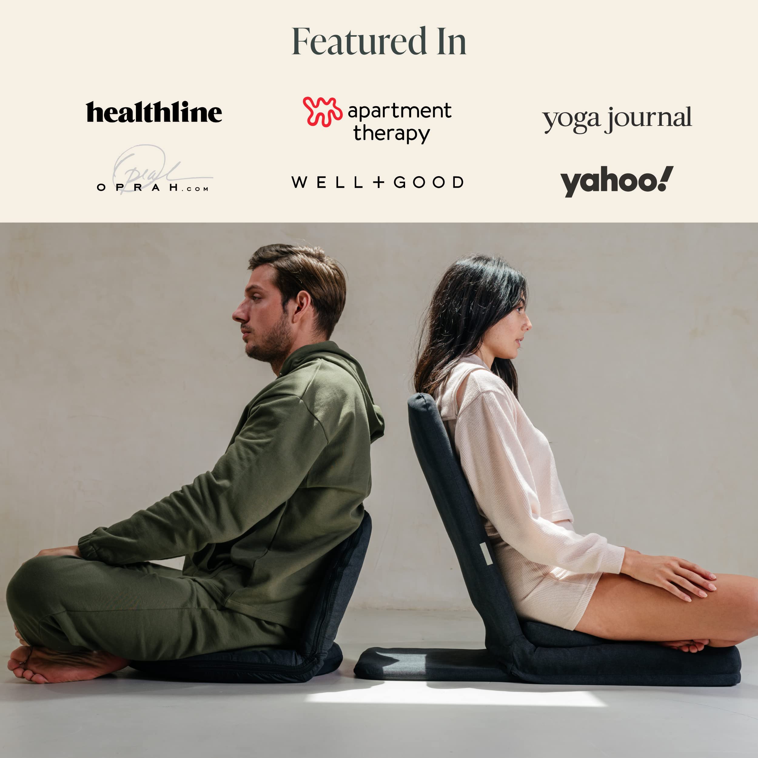 Mindful Modern Folding Meditation Chair with Back Support - Adjustable Floor Seating for Yoga & Zen - Half Moon Buckwheat Cushion Included - Perfect for Home Meditation, Living Room Relaxation & Mindfulness Practice