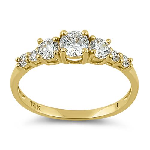 14K Yellow Gold Triple Round Clear Cubic Zirconia Engagement Ring for Women - Perfect for Proposals, Anniversaries, and Special Occasions