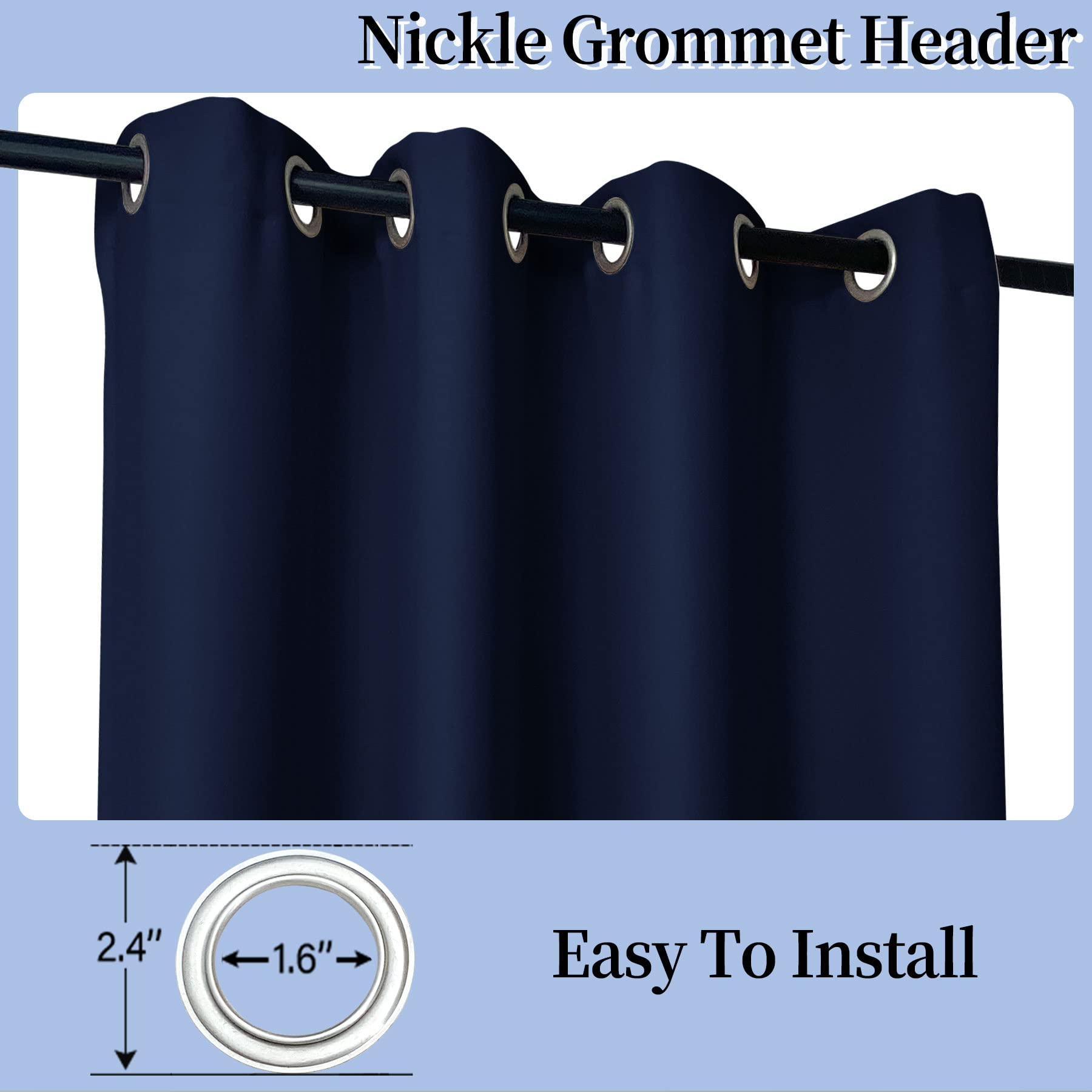 Frelement 100 Inch Wide Blackout Curtains - Thermal Insulated Room Darkening Drapes with Grommet Top for Bedroom, Living Room & Office - Noise Reducing Energy Saving Window Treatment, Navy Blue, 100