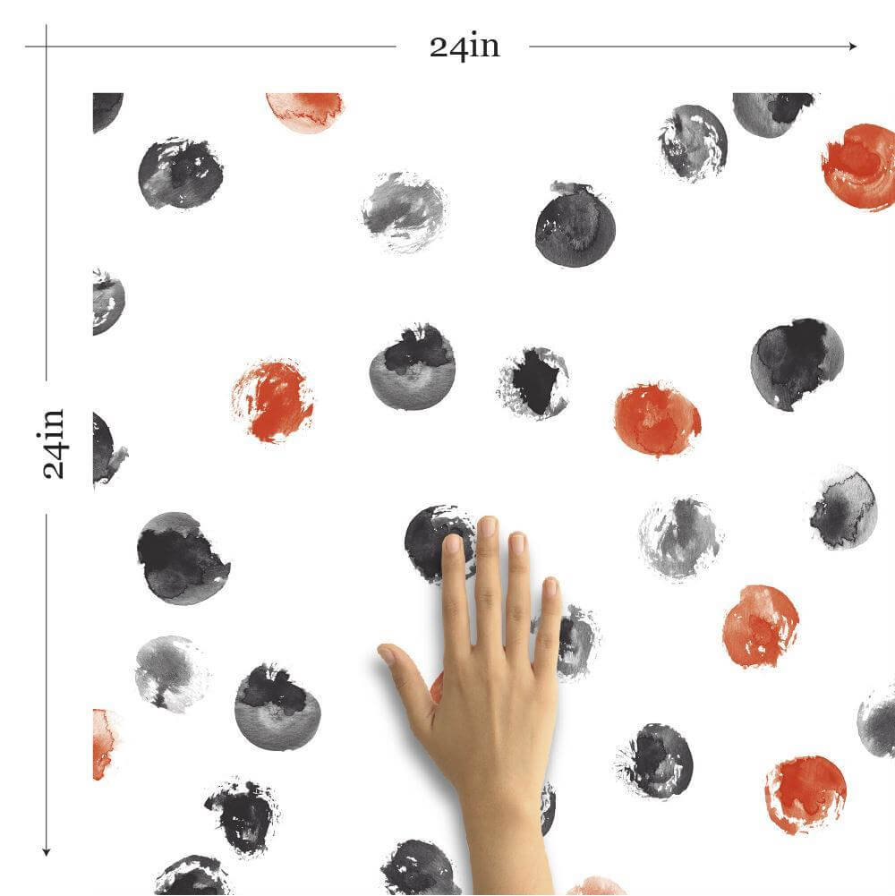 Orange and Black Circles Peel and Stick Removable Wallpaper - Self-Adhesive Nursery Decor for Baby Rooms, Kids Bedrooms & Playrooms - Easy to Apply & Remove