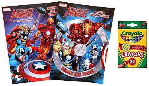 Marvel Avengers Coloring Book Set with 24 Non-Toxic Crayons - Superhero Activity for Kids Birthday Party & Classroom Fun