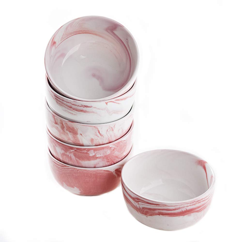 Yundu 14oz Pink Marble Porcelain Bowls Set of 6 - Microwave & Dishwasher Safe - Perfect for Ice Cream, Dessert, Cereal, Soup & Salad - Elegant Serving Bowls for Parties, Daily Use & Home Decor