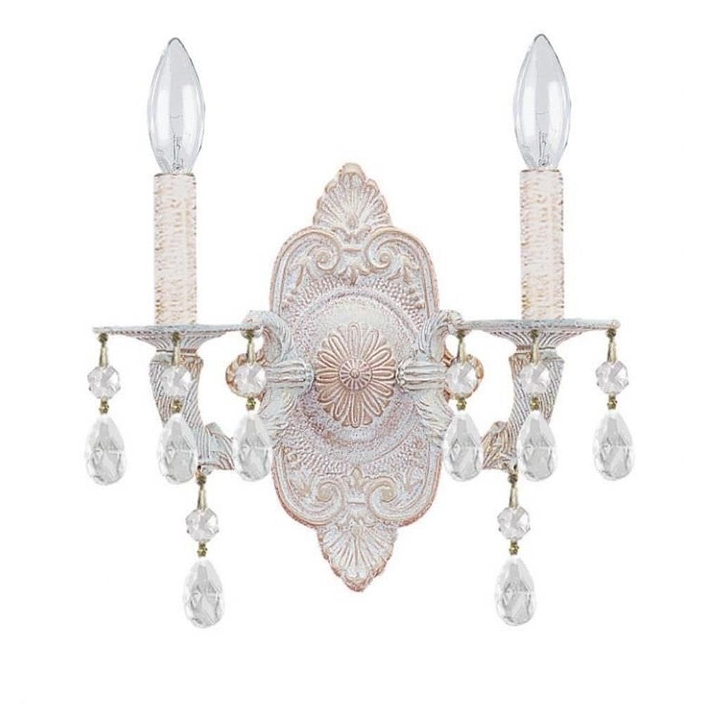 Antique White Traditional 2-Light Crystal Wall Sconce with Hand-Cut Glass - Perfect for Dining Room, Bedroom, and Hallway Lighting Decor