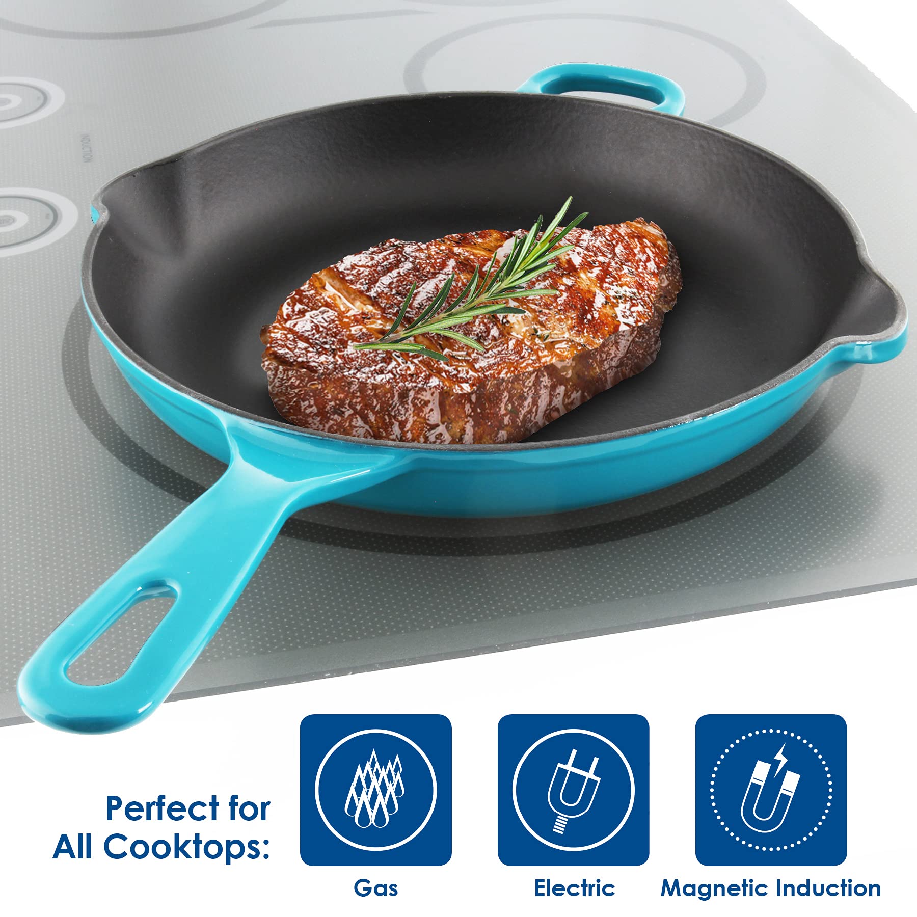 Premium Chantal Enameled Cast Iron 10-Inch Skillet - Sea Blue | Durable Non-Stick Cookware for Searing, Frying & Baking | Perfect for Stovetop, Oven & Camping Use