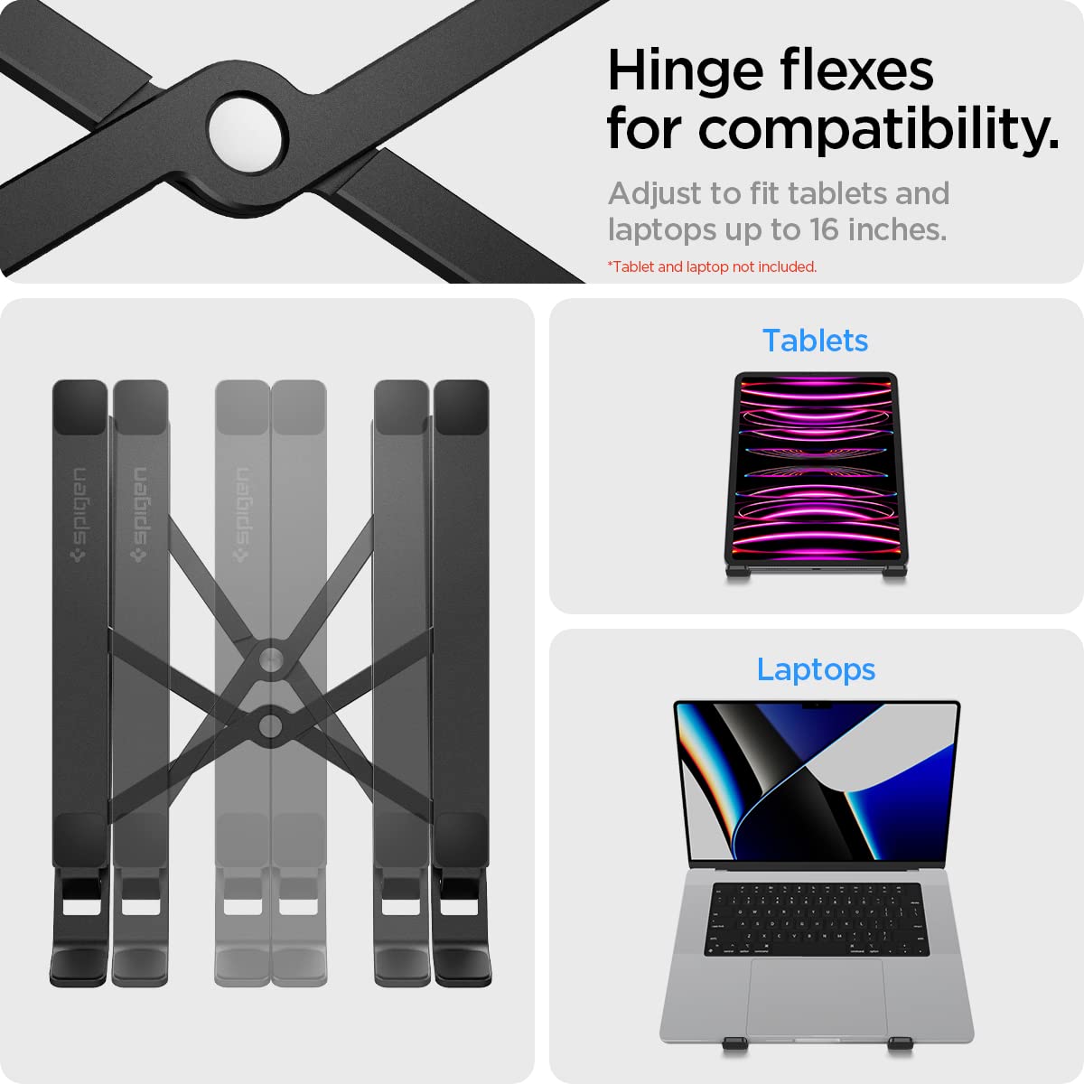 Spigen Adjustable Laptop Stand for Desk - Portable & Foldable Computer Stand Holder for MacBook, Dell, HP, Lenovo (Black, LD201) | Perfect for Home Office, Bed, Couch & Travel Use