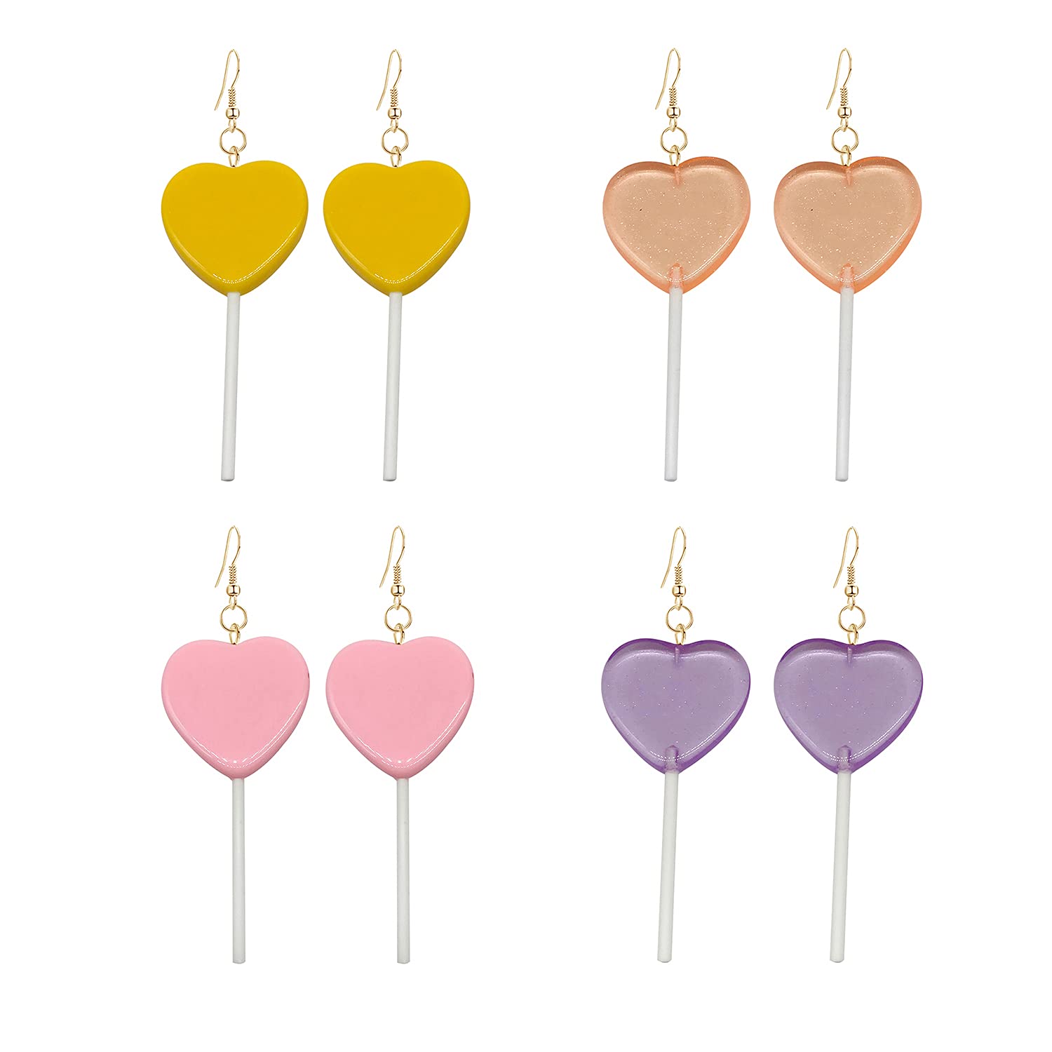Sweet Cute Clear Transparent Heart Candy Resin Lollipop Earrings for Women - Trendy Fashion Jewelry Gift for Girls, Teens & Women - Perfect for Parties, Cosplay & Everyday Wear