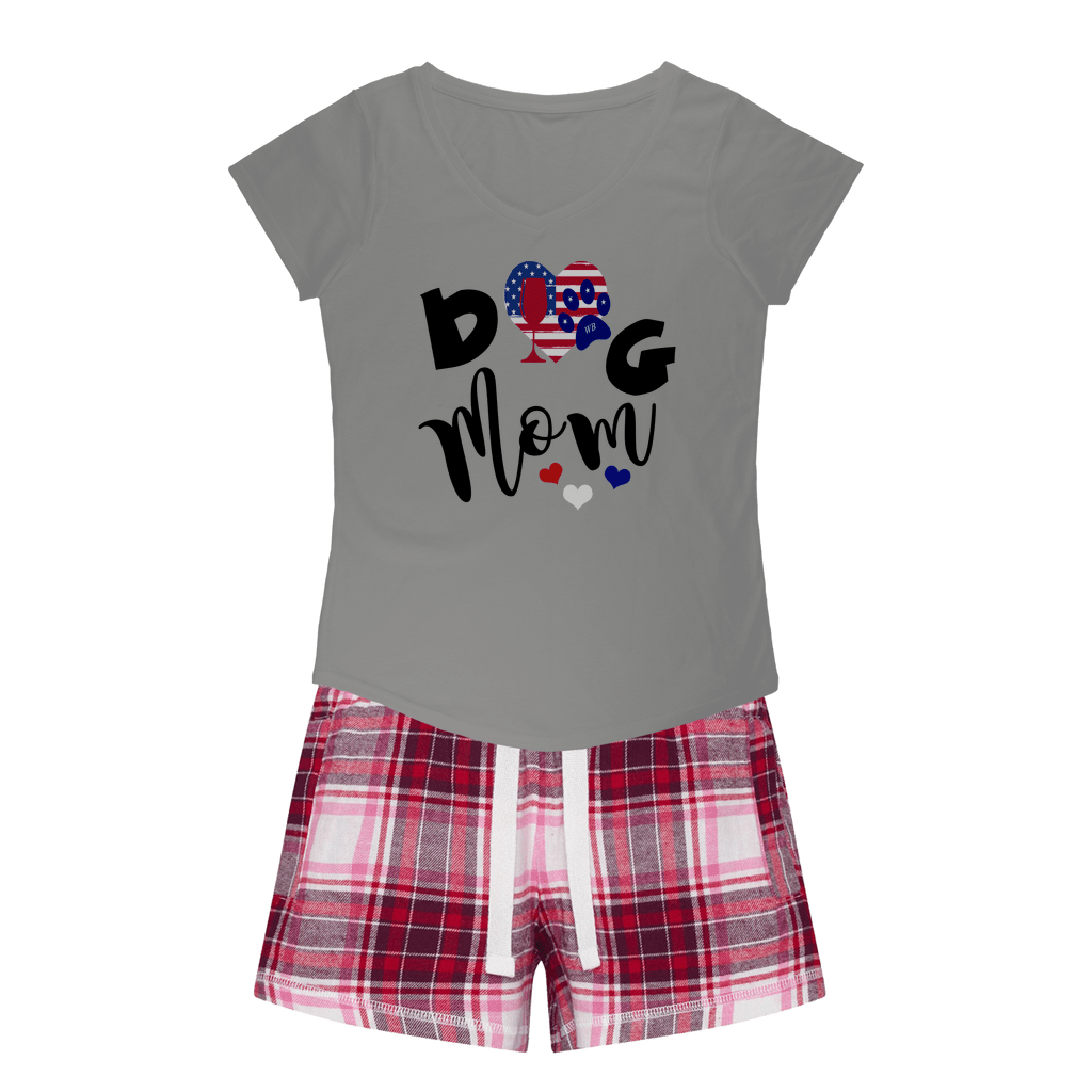 American Dog Mom Girls Sleepy Tee and Flannel Short Set - Cute Matching Pajamas for Women & Dog Lovers - Perfect for Lounging, Sleepovers and Pet Mom Bonding Time