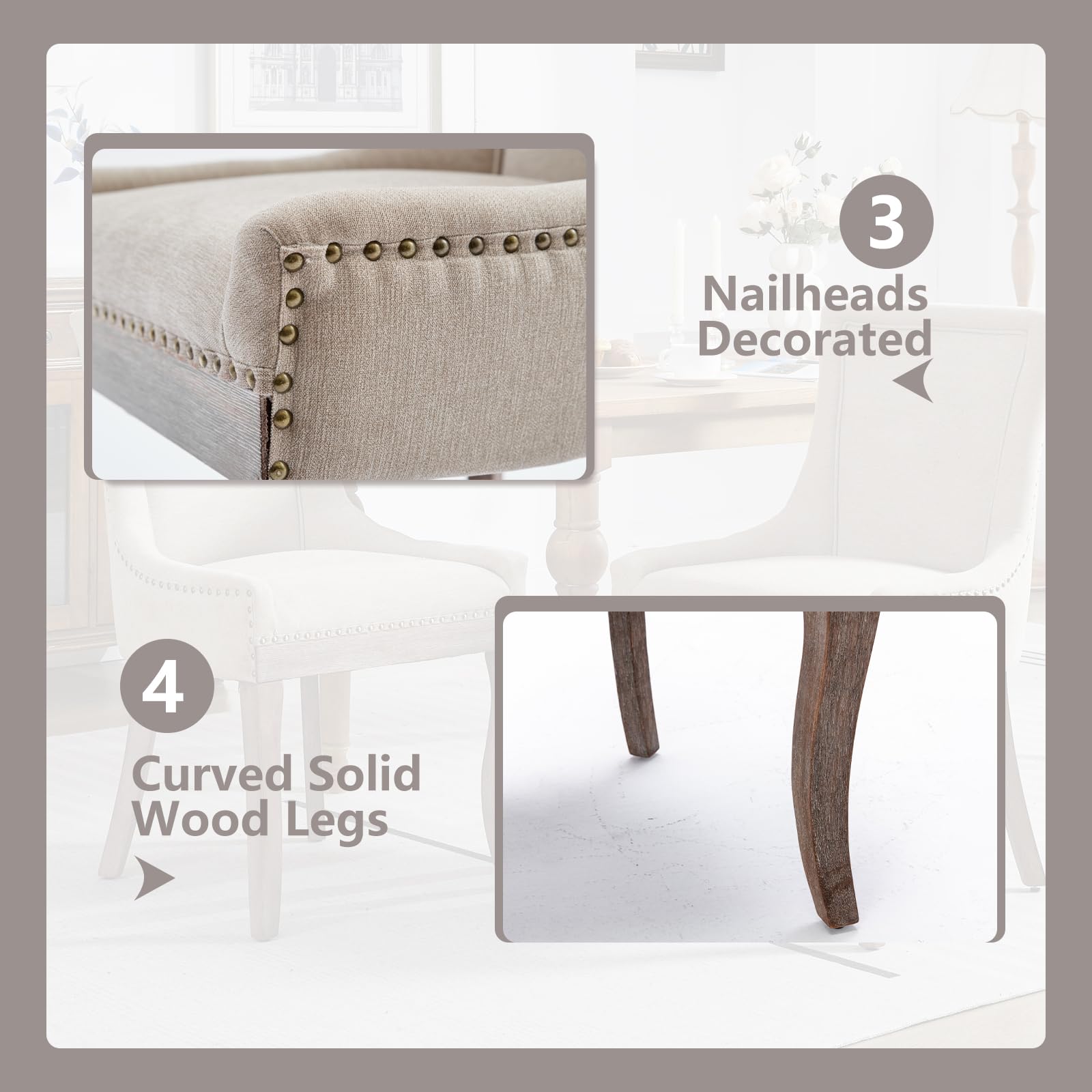 Modern Dining Chairs Set of 2 - High Back Upholstered Fabric Side Chairs with Solid Wood Legs for Dining Room & Kitchen - Comfortable Beige Seating for Family Meals, Dinner Parties & Home Decor